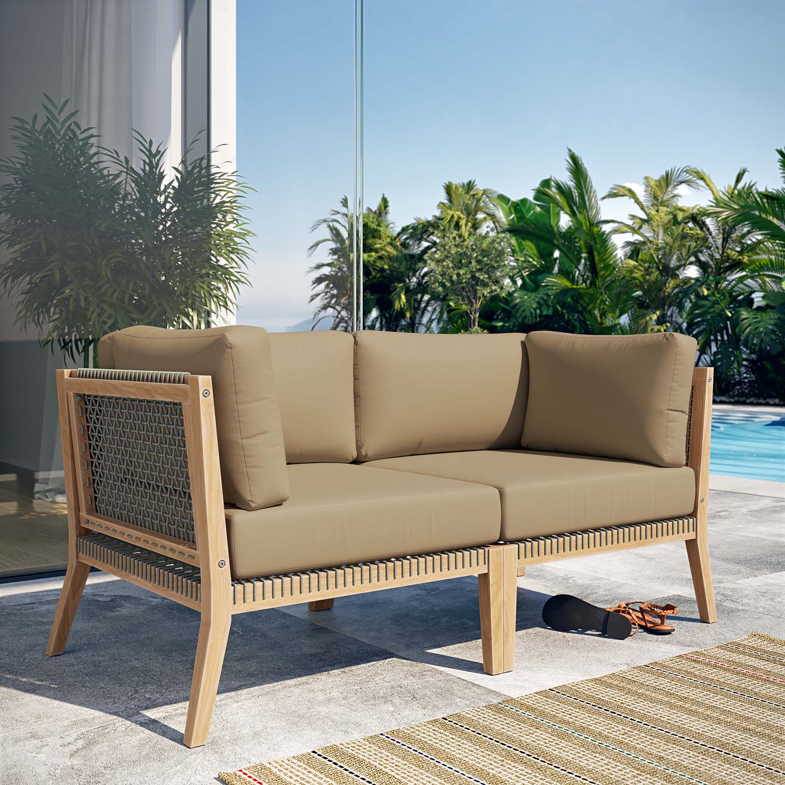 Clearwater Outdoor Patio Teak Wood Loveseat By Modway - EEI-6119 | Outdoor Sofas, Loveseats & Sectionals - 16