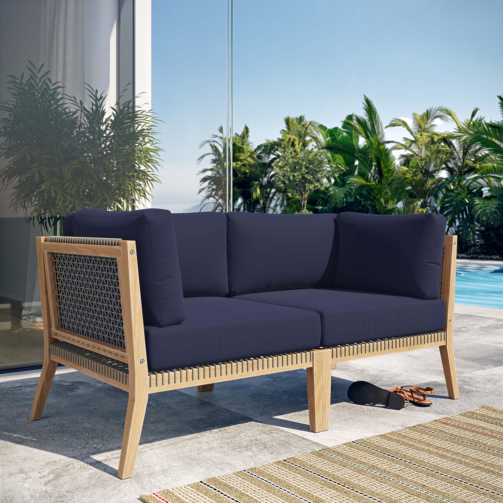 Clearwater Outdoor Patio Teak Wood Loveseat By Modway - EEI-6119 | Outdoor Sofas, Loveseats & Sectionals - 24