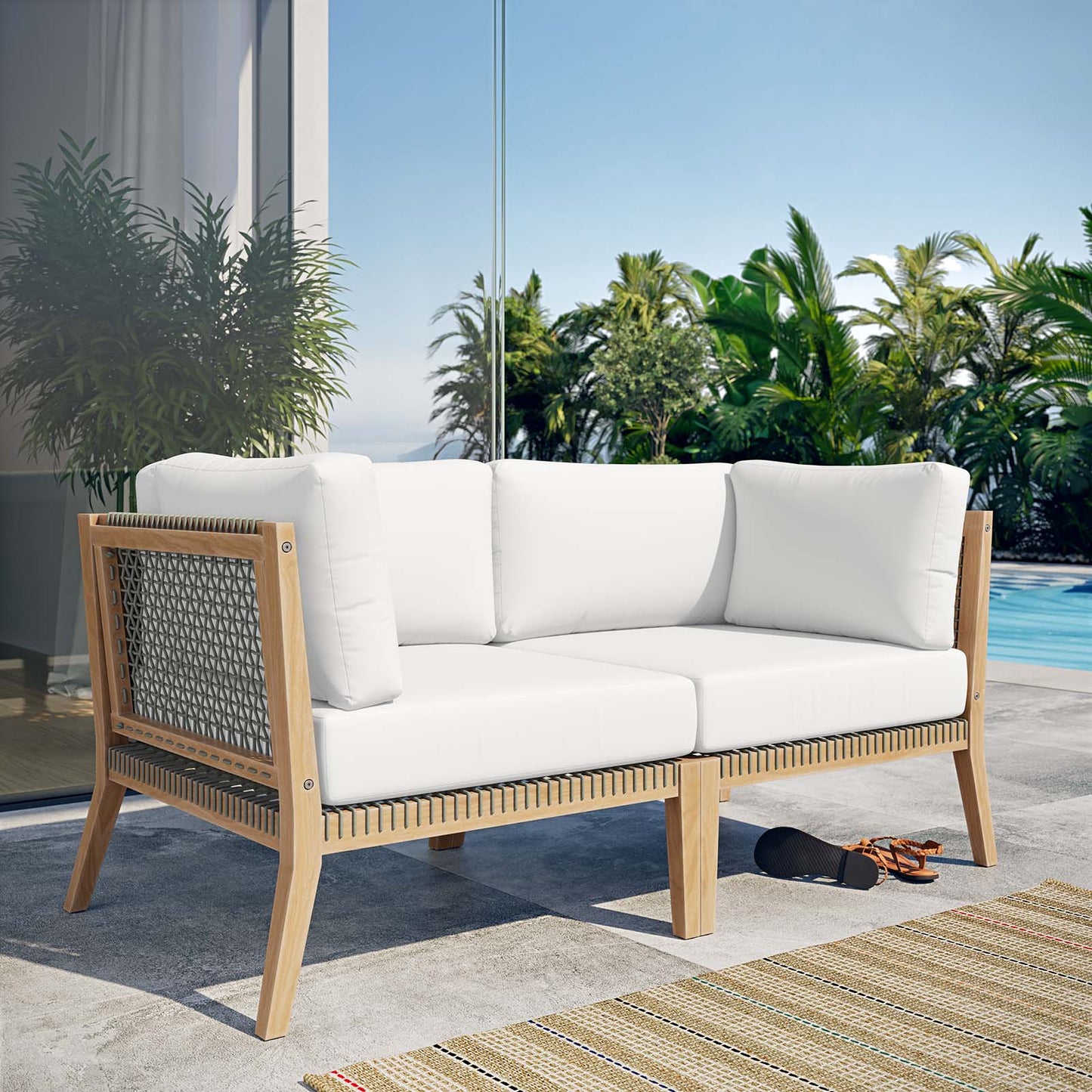 Clearwater Outdoor Patio Teak Wood Loveseat By Modway - EEI-6119 | Outdoor Sofas, Loveseats & Sectionals - 32