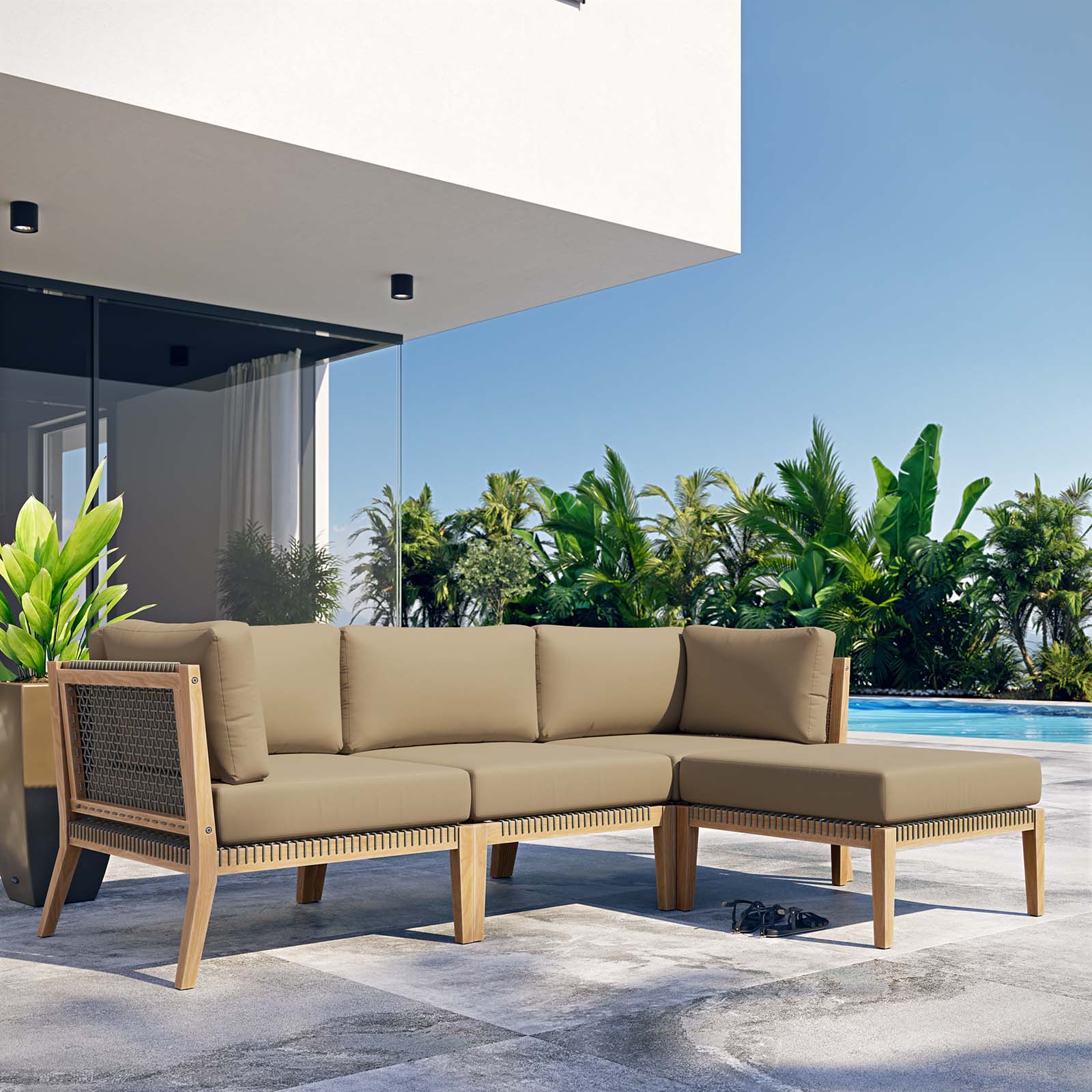 Clearwater Outdoor Patio Teak Wood 4-Piece Sectional Sofa By Modway - EEI-6121 | Outdoor Sofas, Loveseats & Sectionals - 19