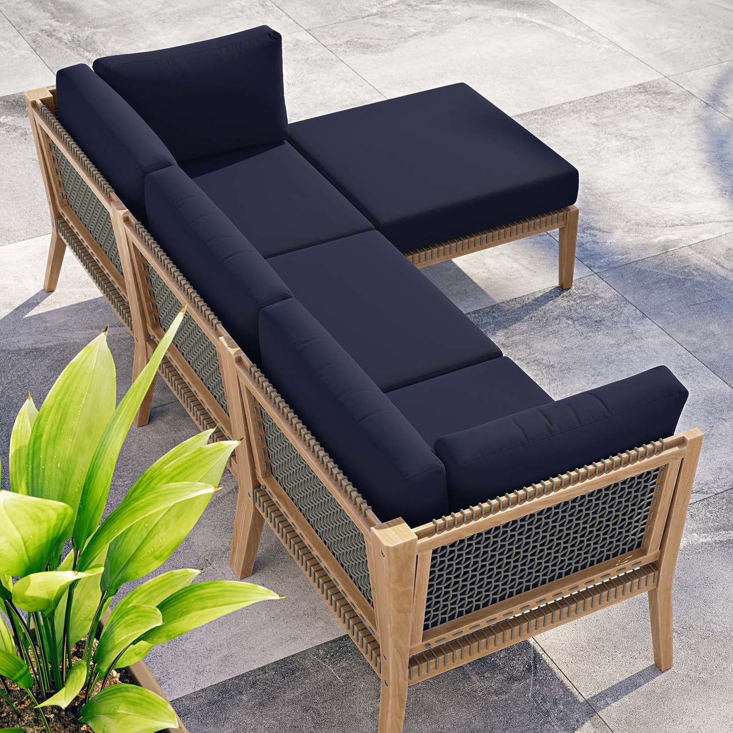 Clearwater Outdoor Patio Teak Wood 4-Piece Sectional Sofa By Modway - EEI-6121 | Outdoor Sofas, Loveseats & Sectionals - 31