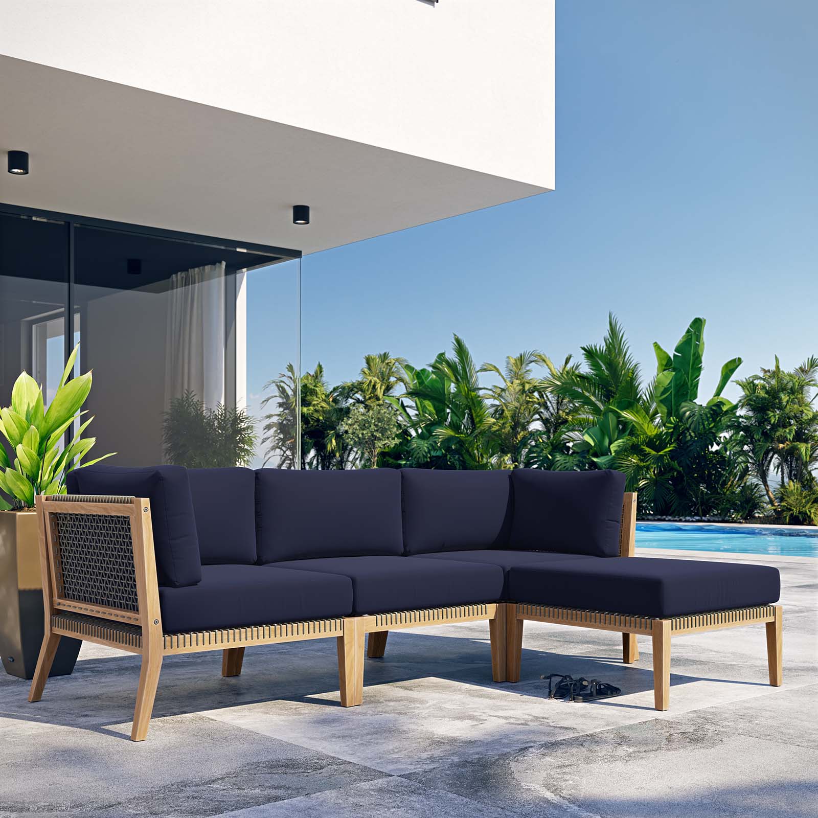 Clearwater Outdoor Patio Teak Wood 4-Piece Sectional Sofa By Modway - EEI-6121 | Outdoor Sofas, Loveseats & Sectionals - 32