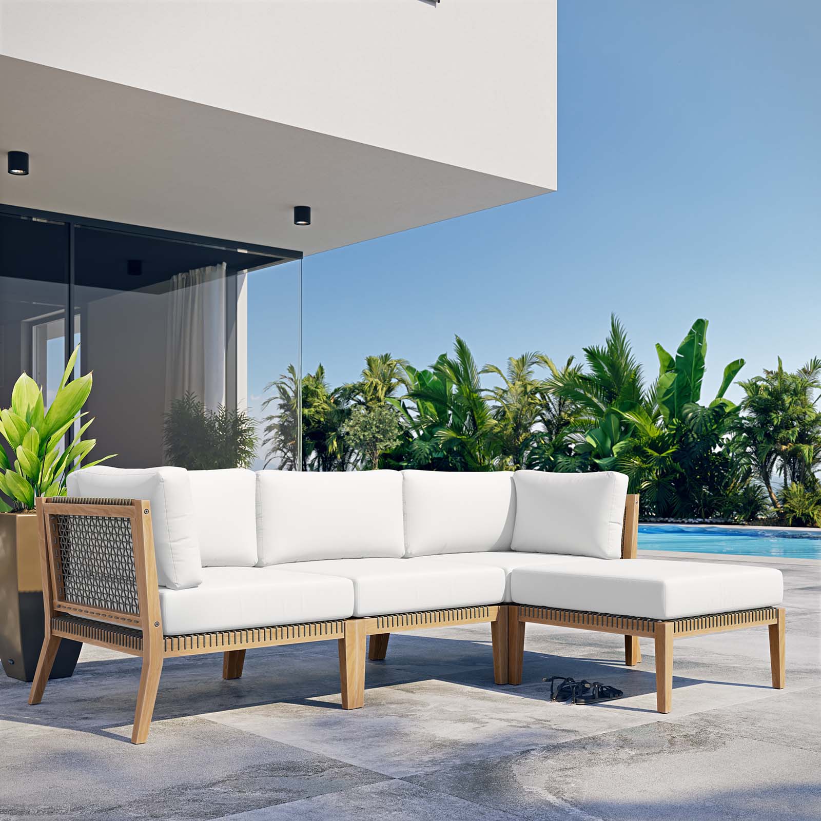 Clearwater Outdoor Patio Teak Wood 4-Piece Sectional Sofa By Modway - EEI-6121 | Outdoor Sofas, Loveseats & Sectionals - 45