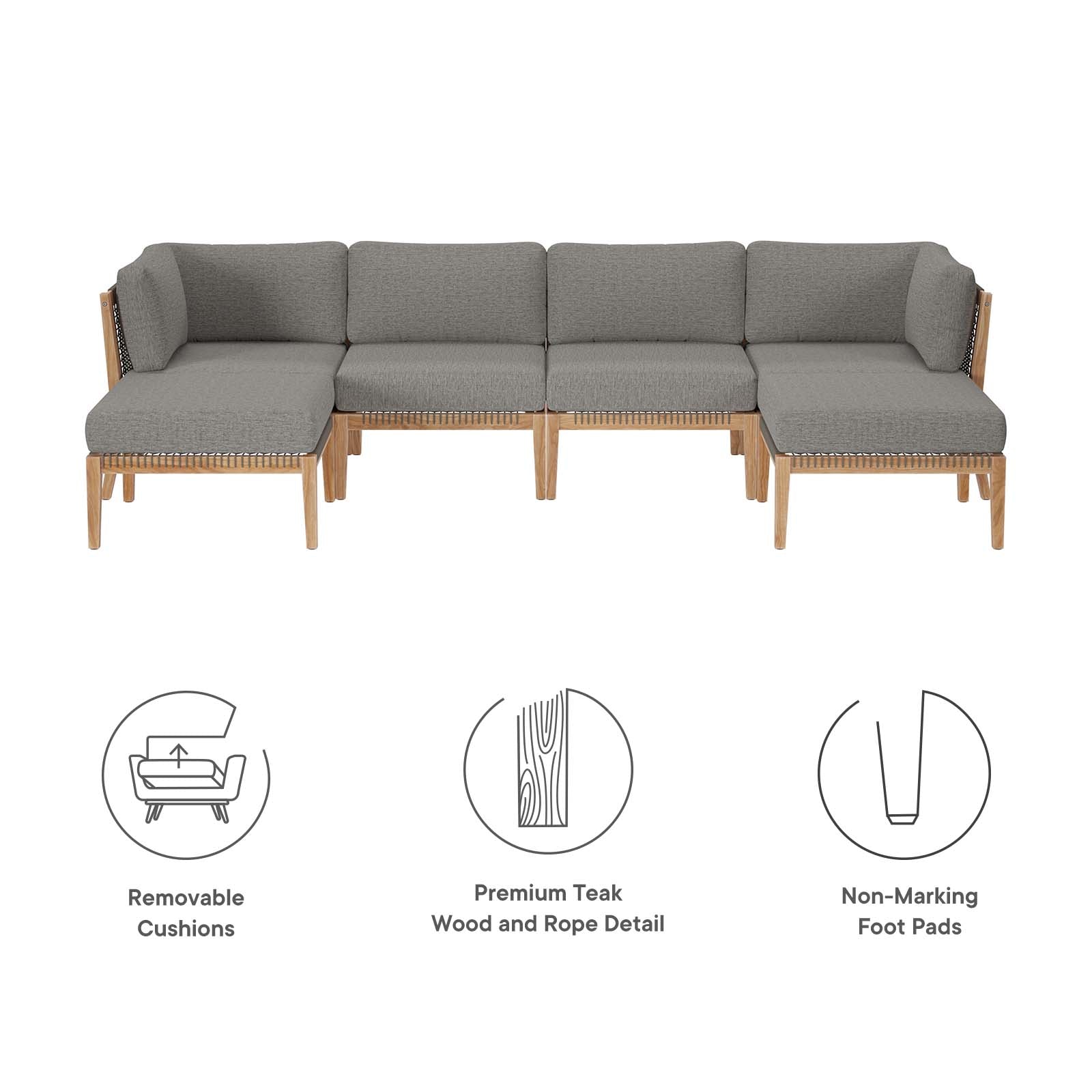 Clearwater Outdoor Patio Teak Wood 6-Piece Sectional Sofa By Modway - EEI-6122 | Outdoor Sofas, Loveseats & Sectionals - 5