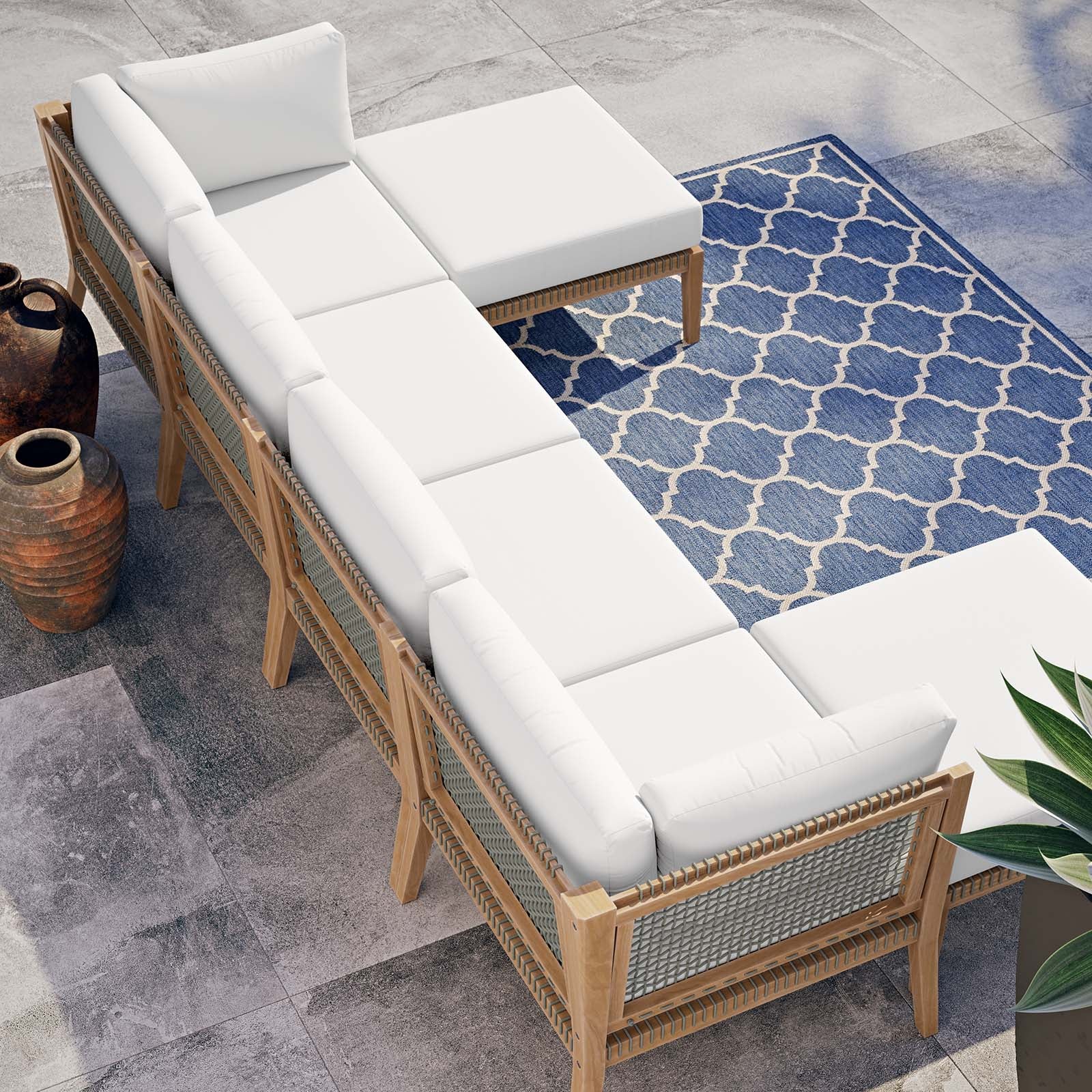 Clearwater Outdoor Patio Teak Wood 6-Piece Sectional Sofa By Modway - EEI-6122 | Outdoor Sofas, Loveseats & Sectionals - 44