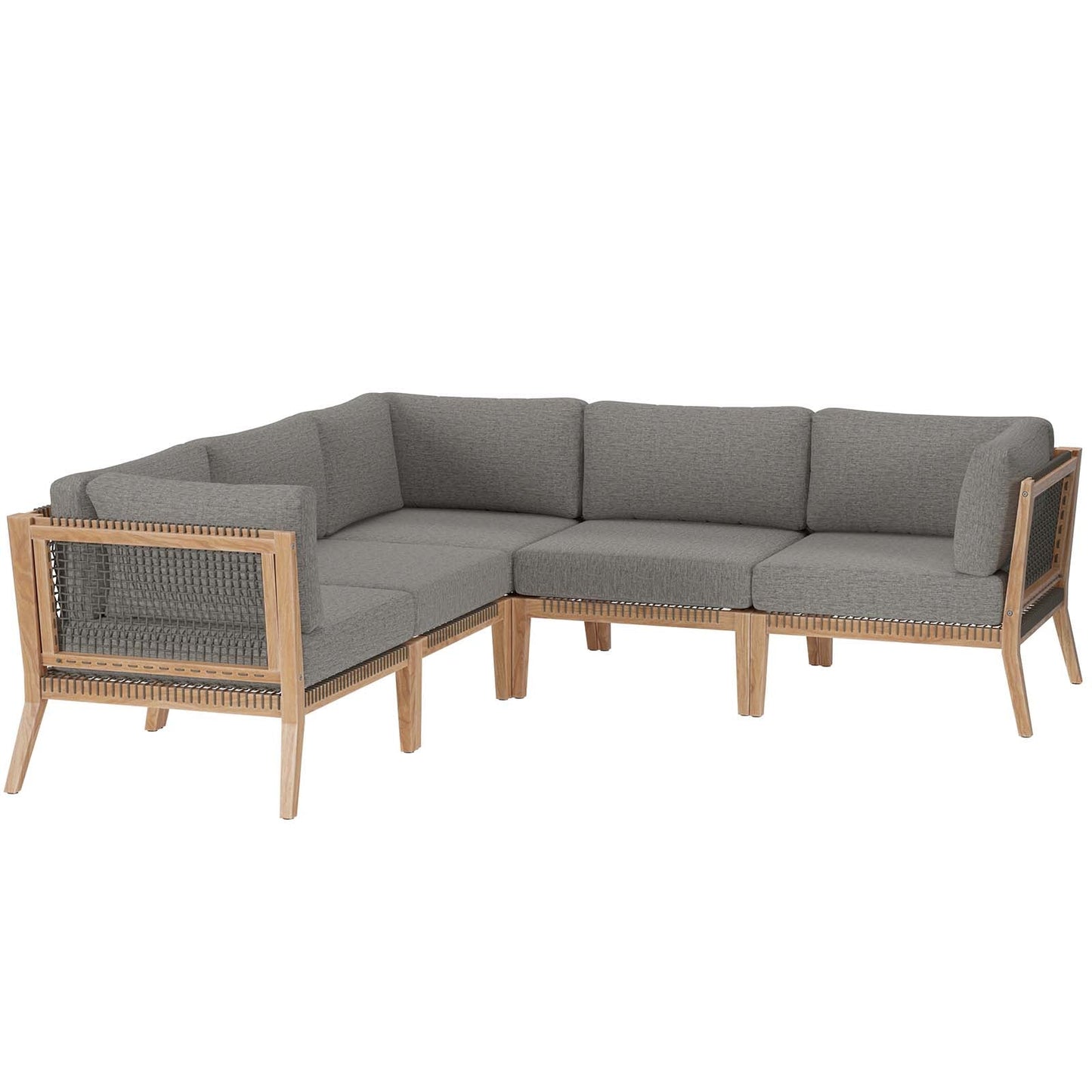Clearwater Outdoor Patio Teak Wood 5-Piece Sectional Sofa By Modway - EEI-6123 | Outdoor Sofas, Loveseats & Sectionals - 2
