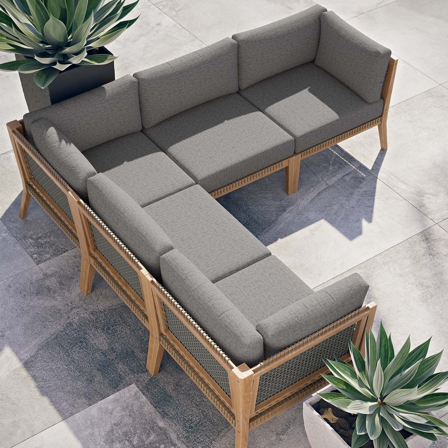 Clearwater Outdoor Patio Teak Wood 5-Piece Sectional Sofa By Modway - EEI-6123 | Outdoor Sofas, Loveseats & Sectionals - 3