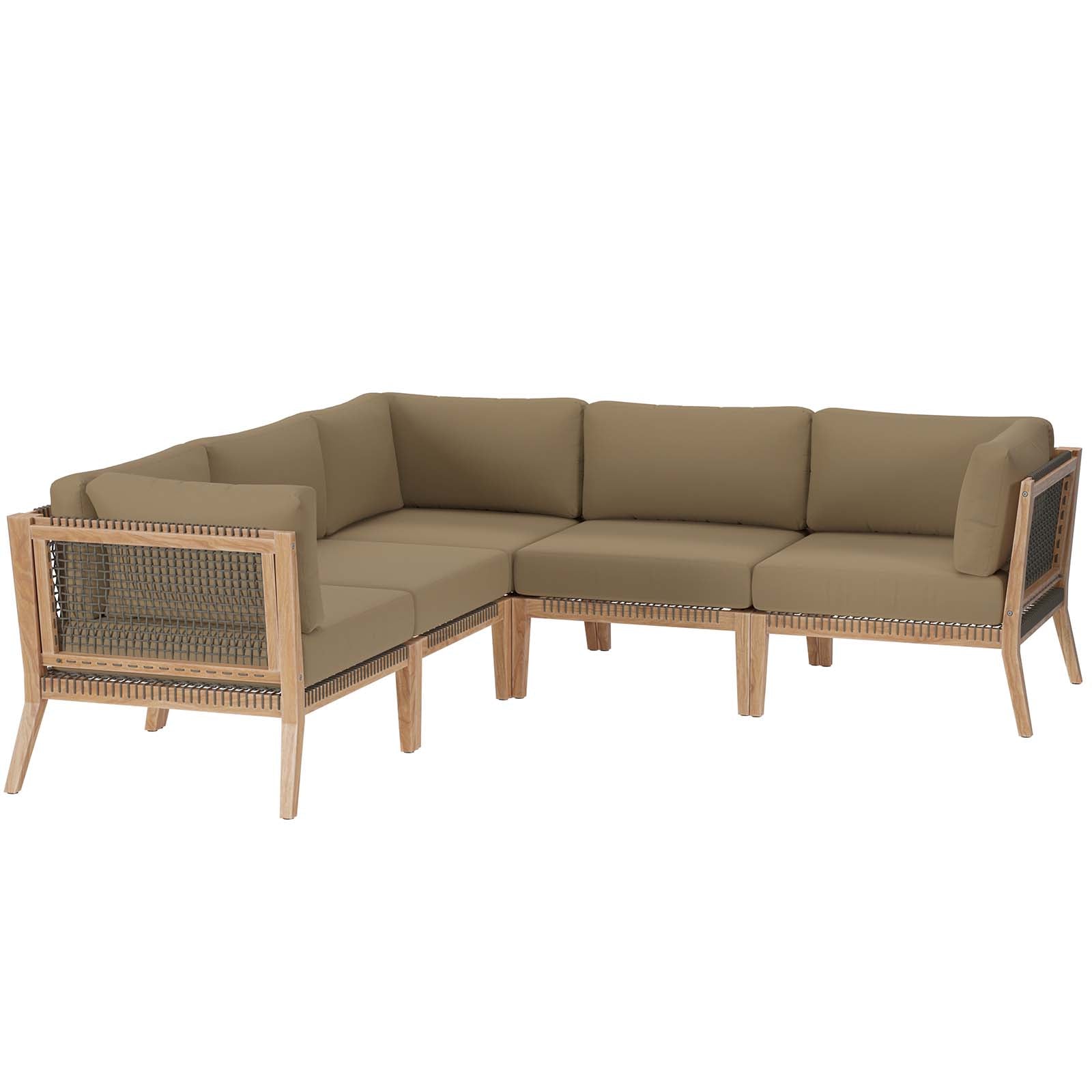 Clearwater Outdoor Patio Teak Wood 5-Piece Sectional Sofa By Modway - EEI-6123 | Outdoor Sofas, Loveseats & Sectionals - 11