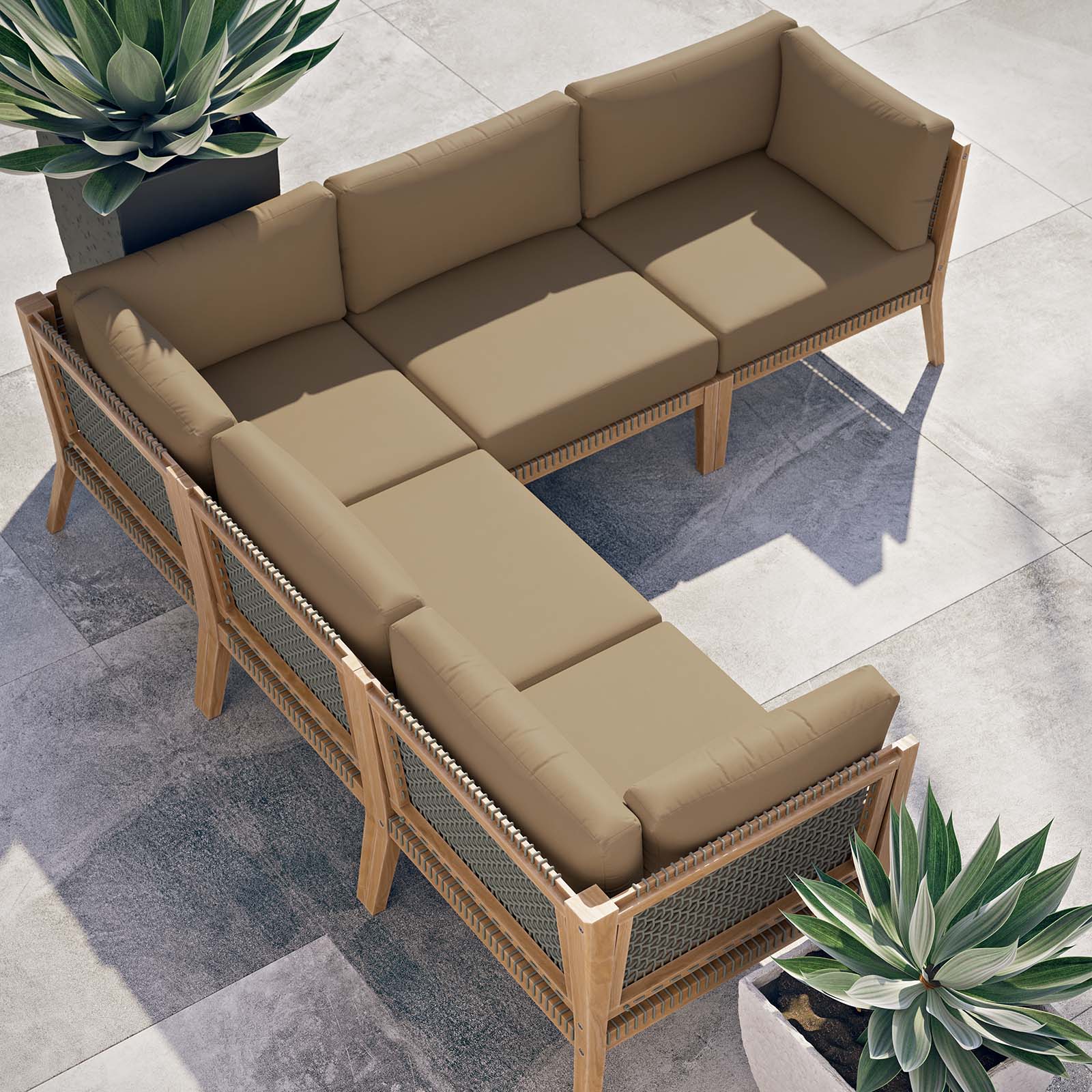 Clearwater Outdoor Patio Teak Wood 5-Piece Sectional Sofa By Modway - EEI-6123 | Outdoor Sofas, Loveseats & Sectionals - 12
