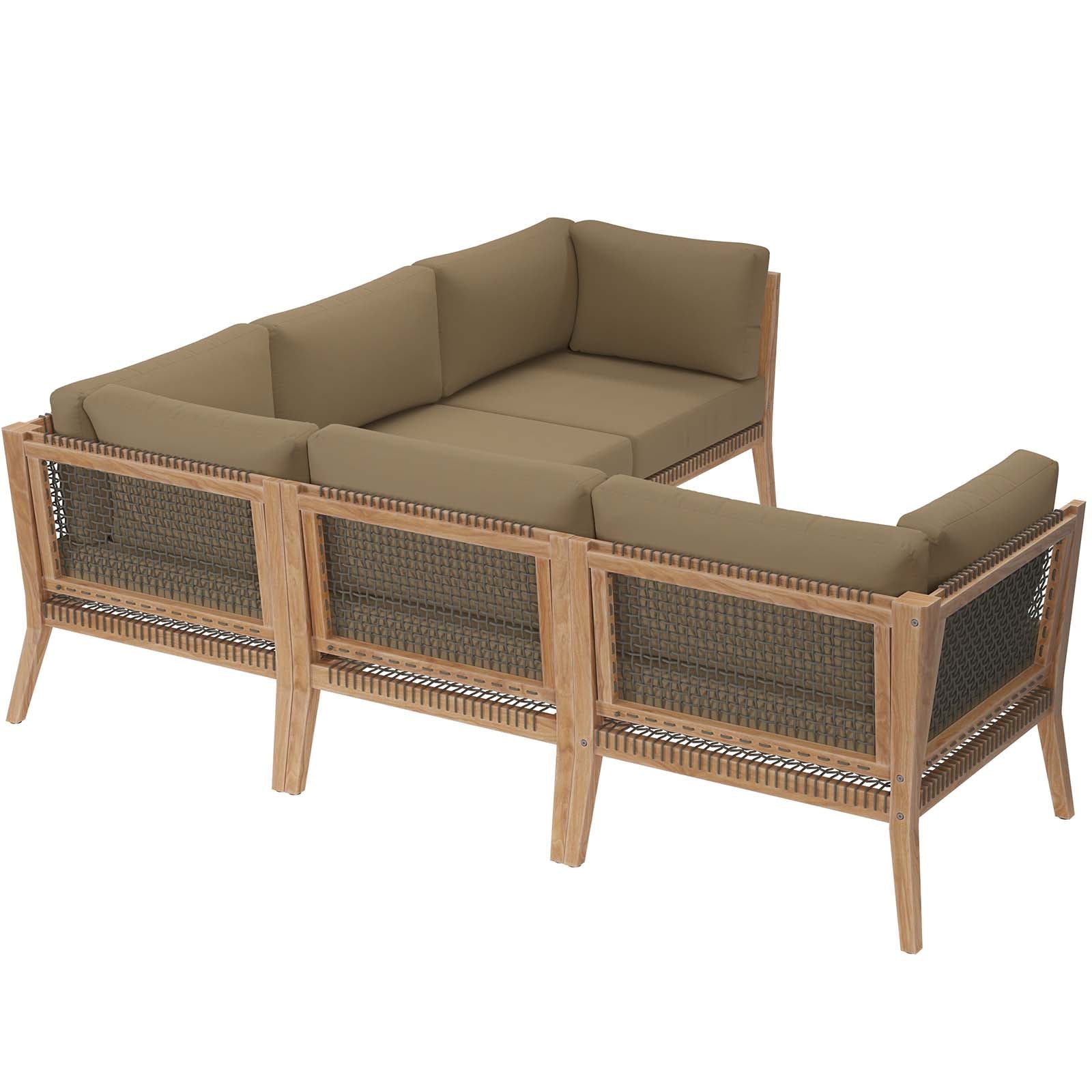 Clearwater Outdoor Patio Teak Wood 5-Piece Sectional Sofa By Modway - EEI-6123 | Outdoor Sofas, Loveseats & Sectionals - 14