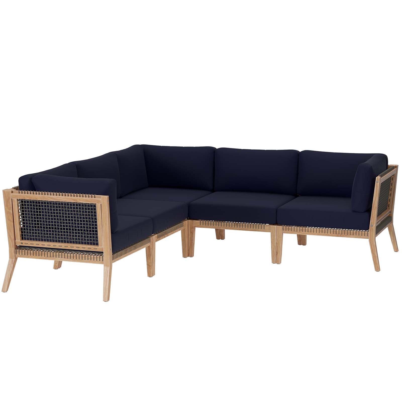 Clearwater Outdoor Patio Teak Wood 5-Piece Sectional Sofa By Modway - EEI-6123 | Outdoor Sofas, Loveseats & Sectionals - 21