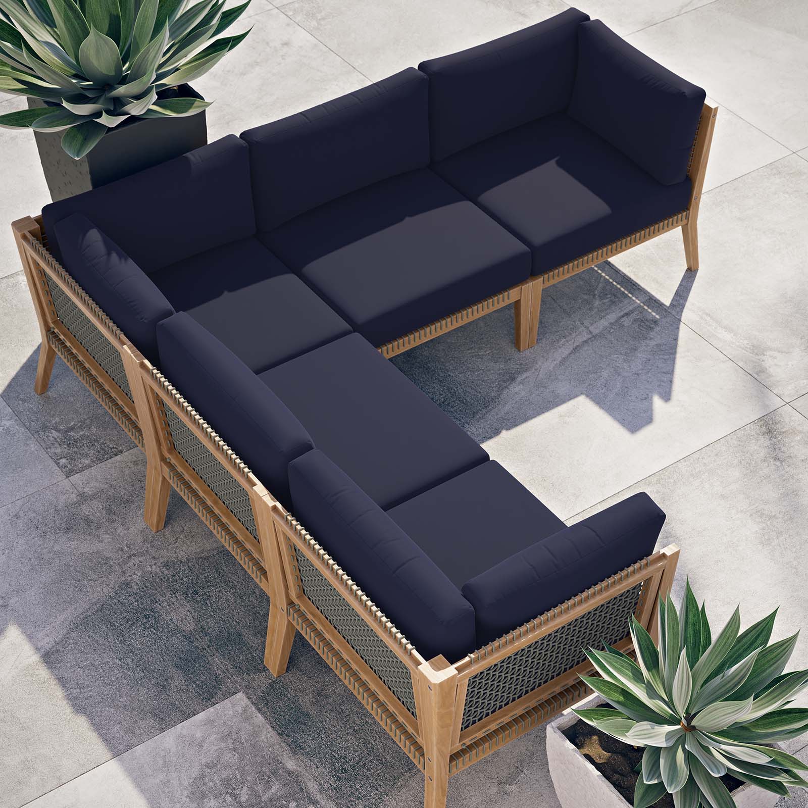 Clearwater Outdoor Patio Teak Wood 5-Piece Sectional Sofa By Modway - EEI-6123 | Outdoor Sofas, Loveseats & Sectionals - 22