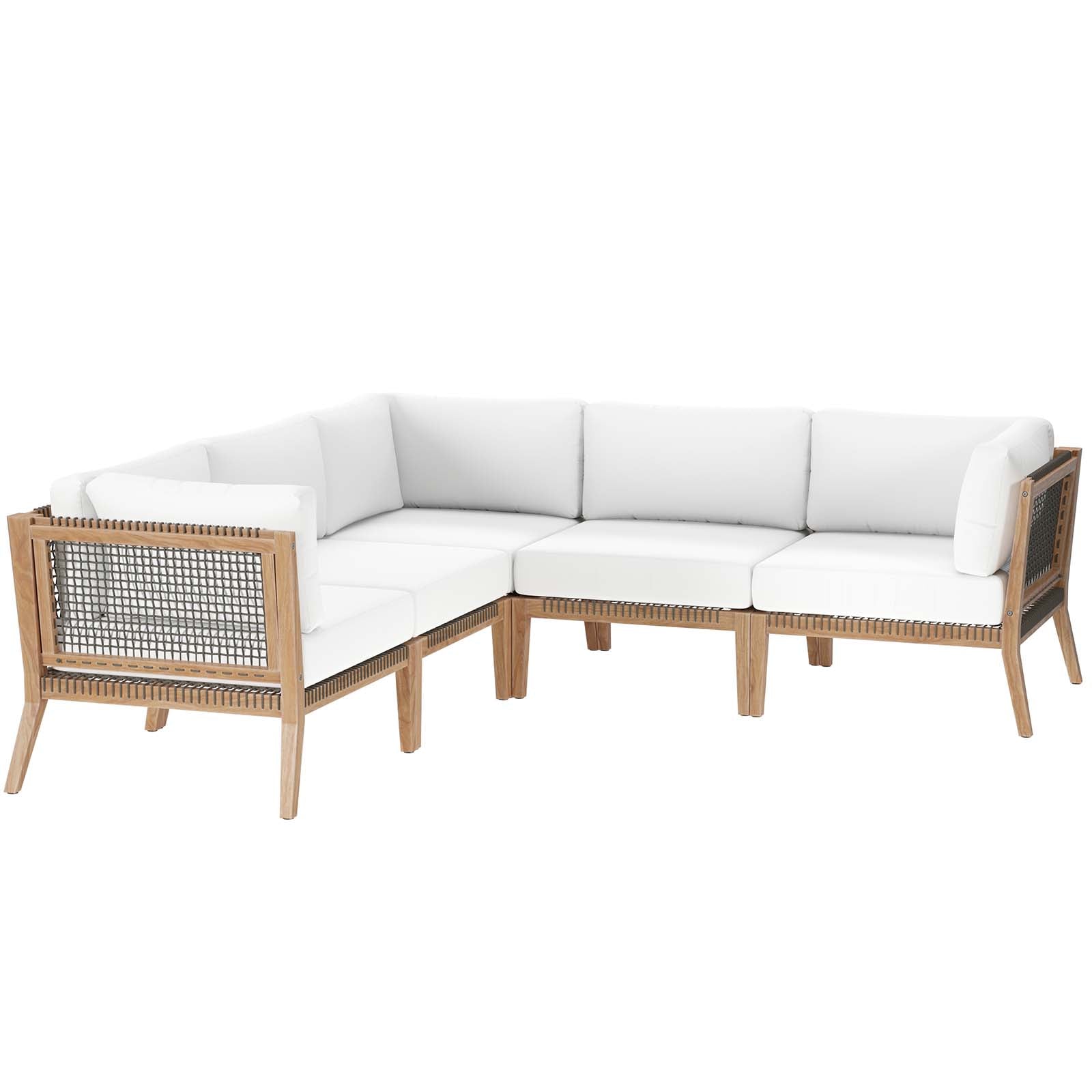Clearwater Outdoor Patio Teak Wood 5-Piece Sectional Sofa By Modway - EEI-6123 | Outdoor Sofas, Loveseats & Sectionals - 31