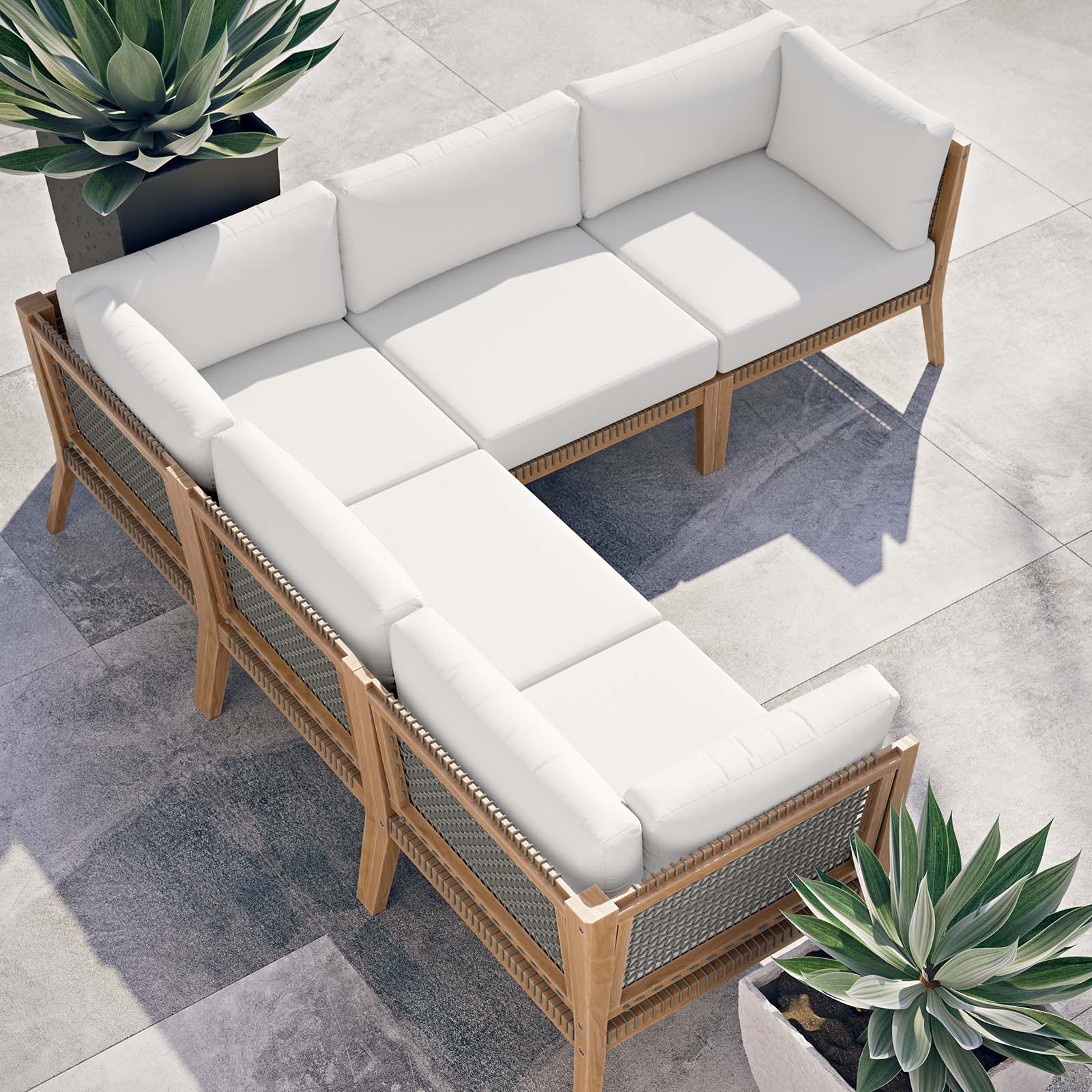 Clearwater Outdoor Patio Teak Wood 5-Piece Sectional Sofa By Modway - EEI-6123 | Outdoor Sofas, Loveseats & Sectionals - 32