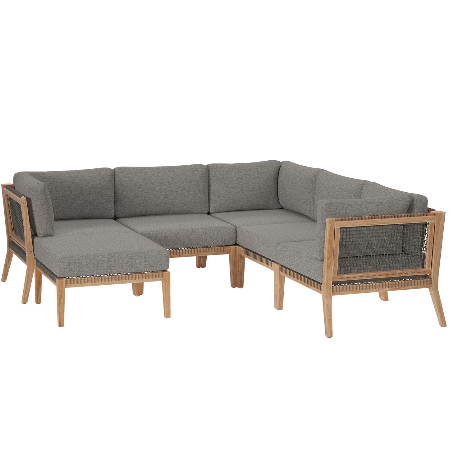 Clearwater Outdoor Patio Teak Wood 6-Piece Sectional Sofa By Modway - EEI-6124 | Outdoor Sofas, Loveseats & Sectionals - 2