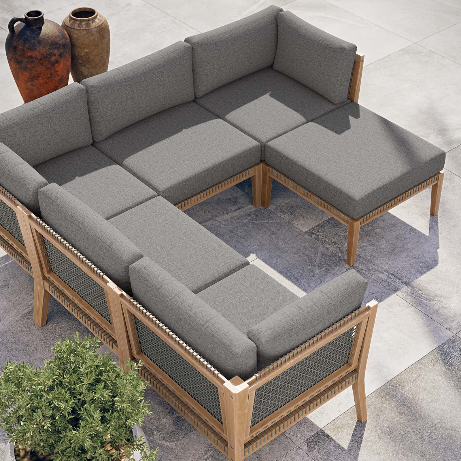 Clearwater Outdoor Patio Teak Wood 6-Piece Sectional Sofa By Modway - EEI-6124 | Outdoor Sofas, Loveseats & Sectionals - 6