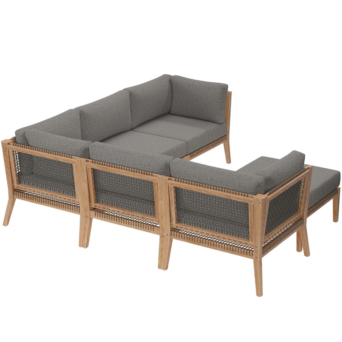 Clearwater Outdoor Patio Teak Wood 6-Piece Sectional Sofa By Modway - EEI-6124 | Outdoor Sofas, Loveseats & Sectionals - 7