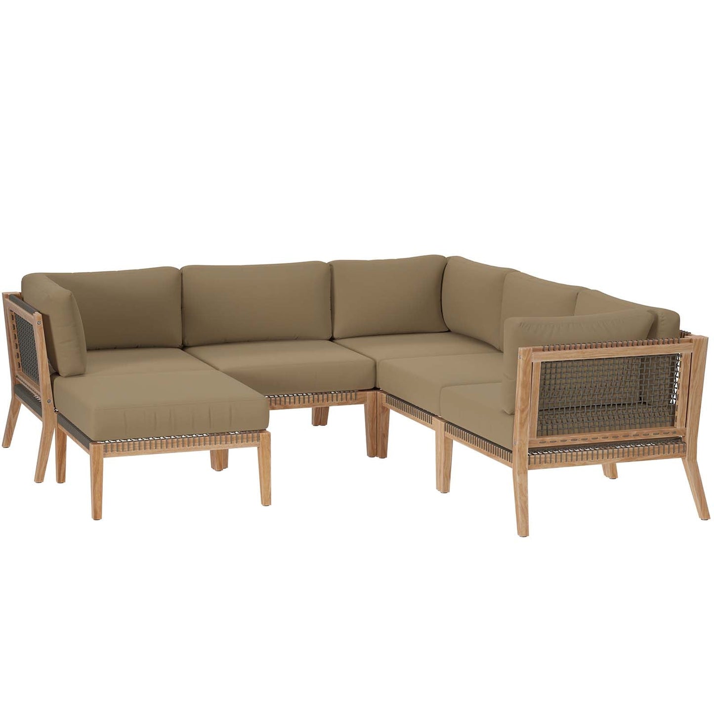 Clearwater Outdoor Patio Teak Wood 6-Piece Sectional Sofa By Modway - EEI-6124 | Outdoor Sofas, Loveseats & Sectionals - 14