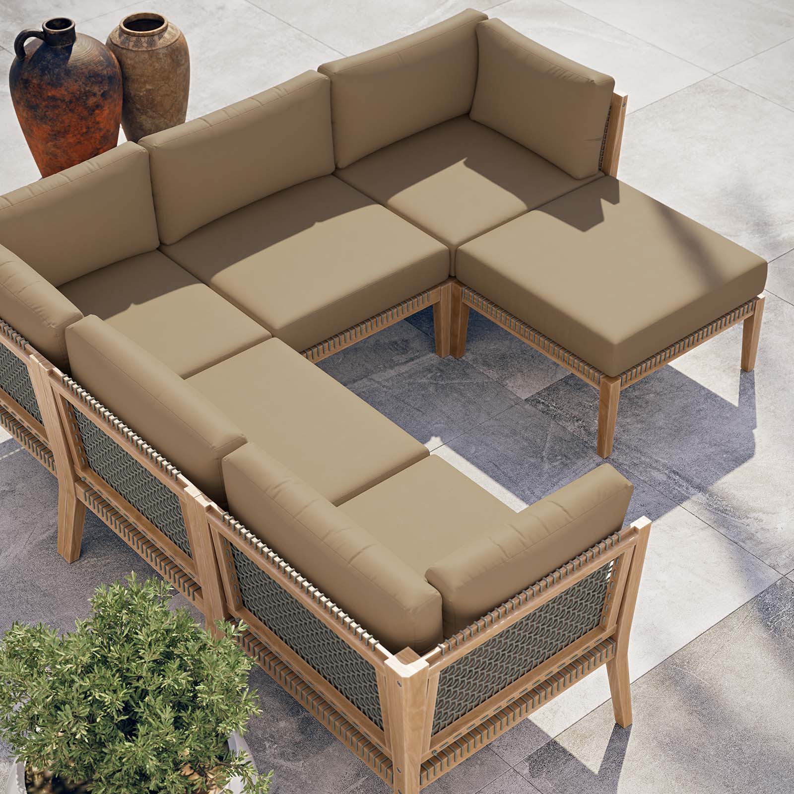 Clearwater Outdoor Patio Teak Wood 6-Piece Sectional Sofa By Modway - EEI-6124 | Outdoor Sofas, Loveseats & Sectionals - 18