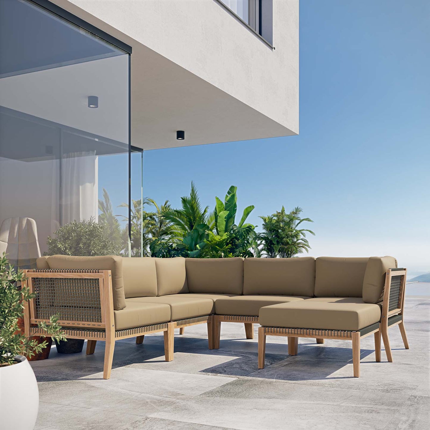 Clearwater Outdoor Patio Teak Wood 6-Piece Sectional Sofa By Modway - EEI-6124 | Outdoor Sofas, Loveseats & Sectionals - 19