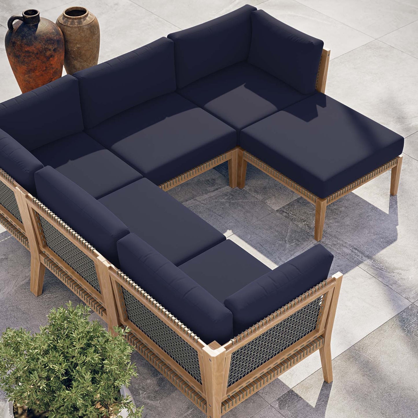 Clearwater Outdoor Patio Teak Wood 6-Piece Sectional Sofa By Modway - EEI-6124 | Outdoor Sofas, Loveseats & Sectionals - 31