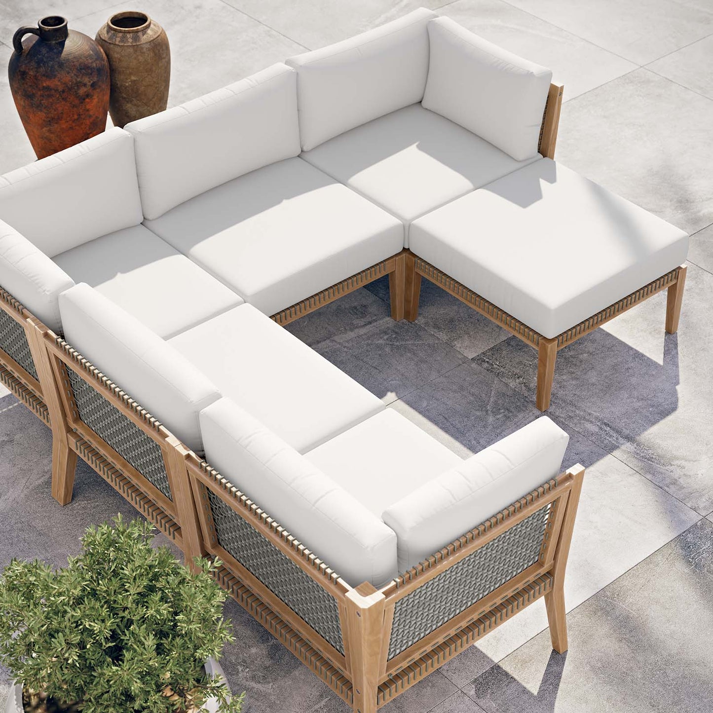 Clearwater Outdoor Patio Teak Wood 6-Piece Sectional Sofa By Modway - EEI-6124 | Outdoor Sofas, Loveseats & Sectionals - 44