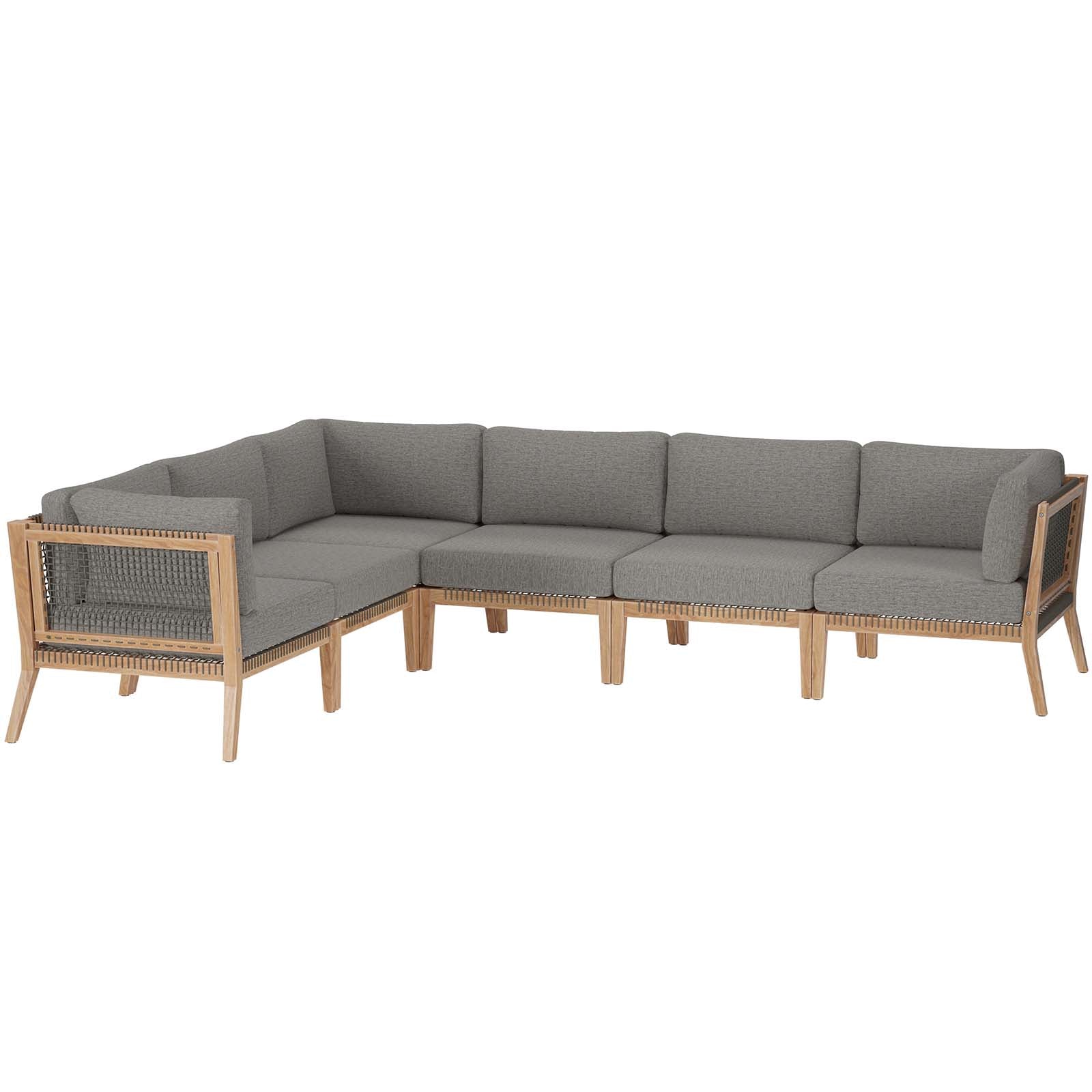 Clearwater Outdoor Patio Teak Wood 6-Piece Sectional Sofa By Modway - EEI-6125 | Outdoor Sofas, Loveseats & Sectionals - 2