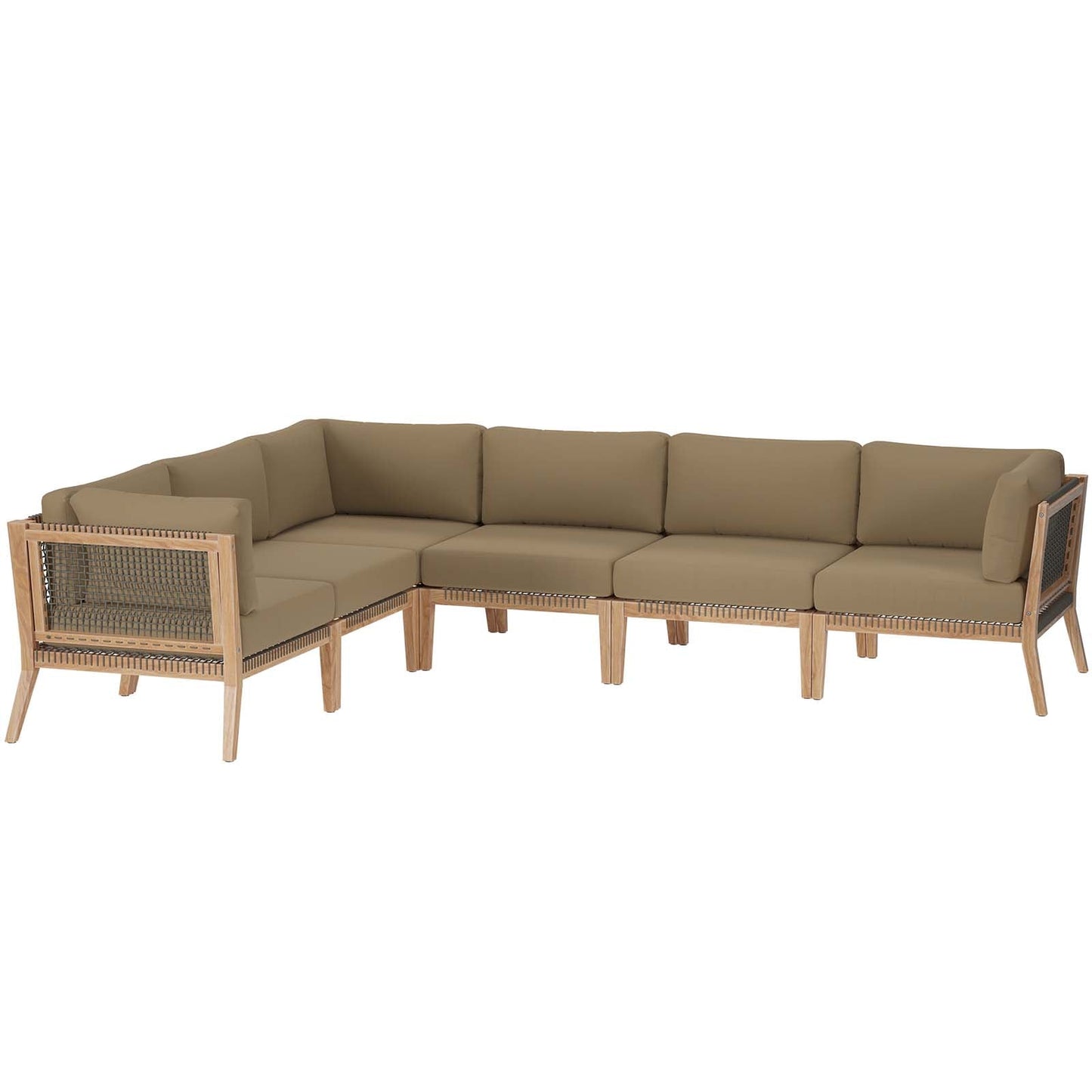 Clearwater Outdoor Patio Teak Wood 6-Piece Sectional Sofa By Modway - EEI-6125 | Outdoor Sofas, Loveseats & Sectionals - 11