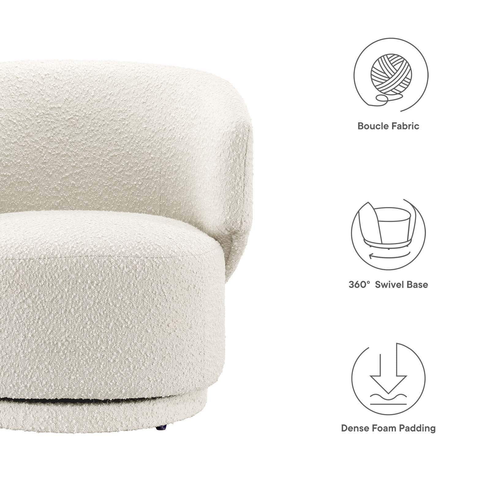 Celestia Boucle Fabric Fabric and Wood Swivel Chair By Modway - EEI-6357 | Lounge Chairs - 14