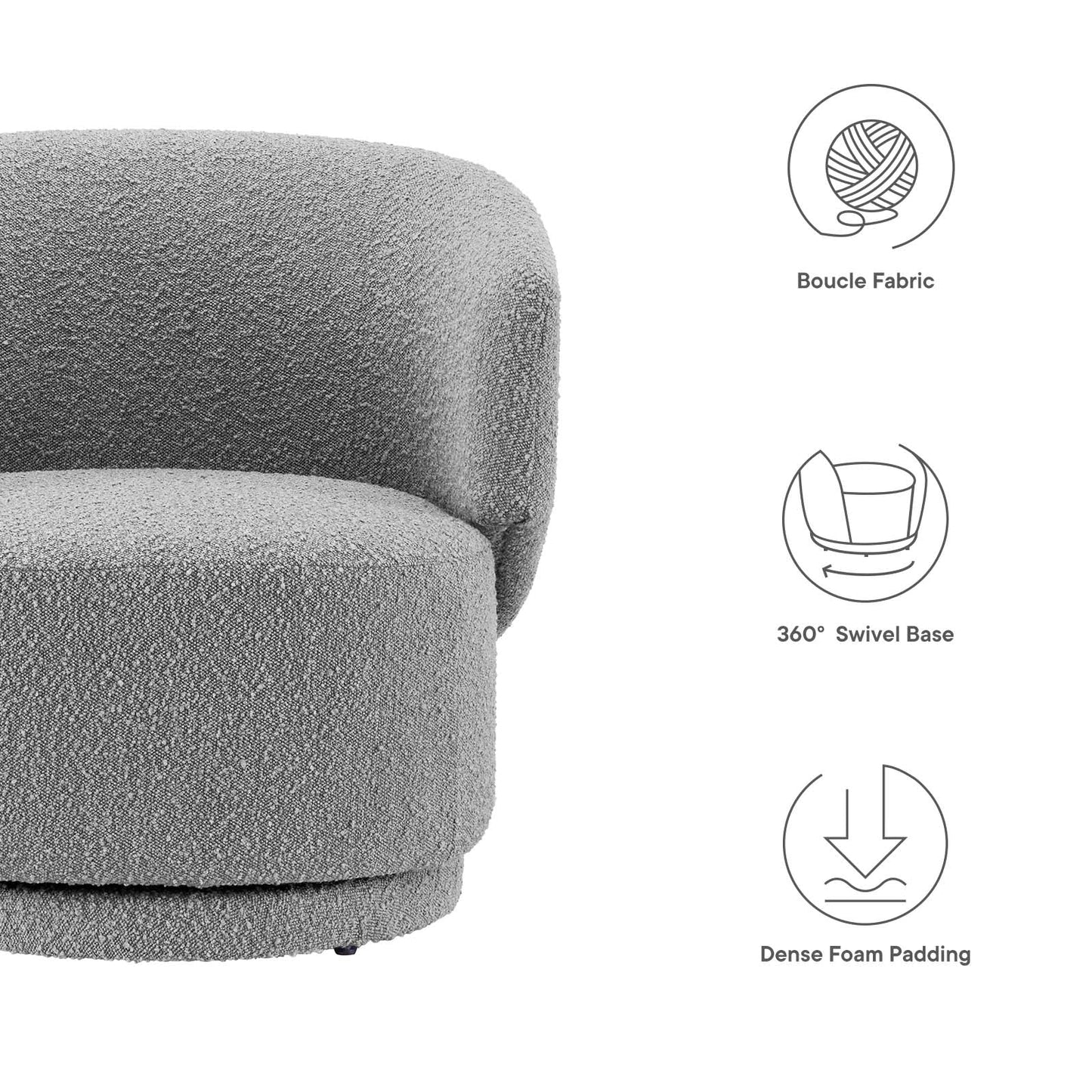 Celestia Boucle Fabric Fabric and Wood Swivel Chair By Modway - EEI-6357 | Lounge Chairs - 22