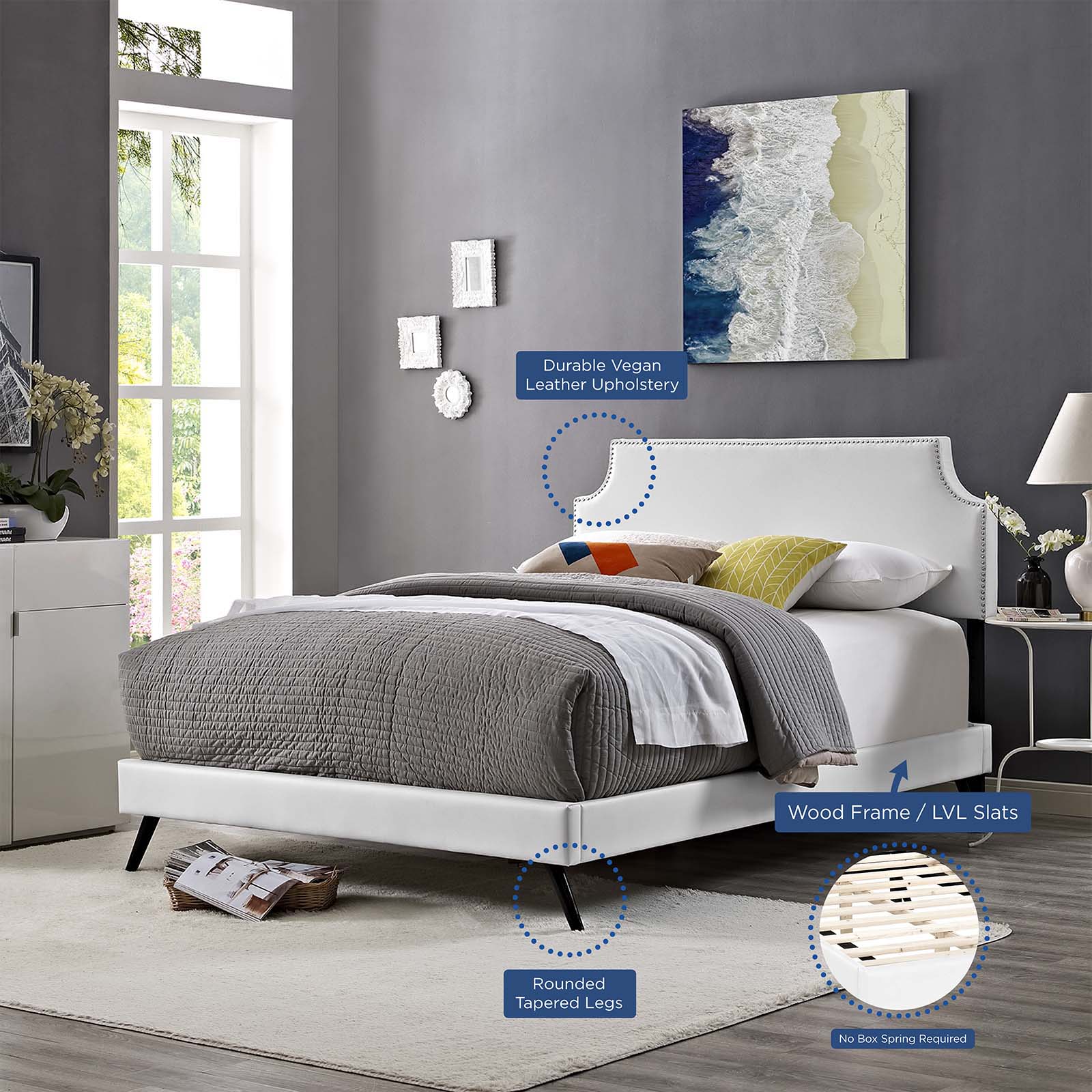 Corene King Vinyl Platform Bed With Round Splayed Legs By Modway - MOD-5948 | Beds - 8