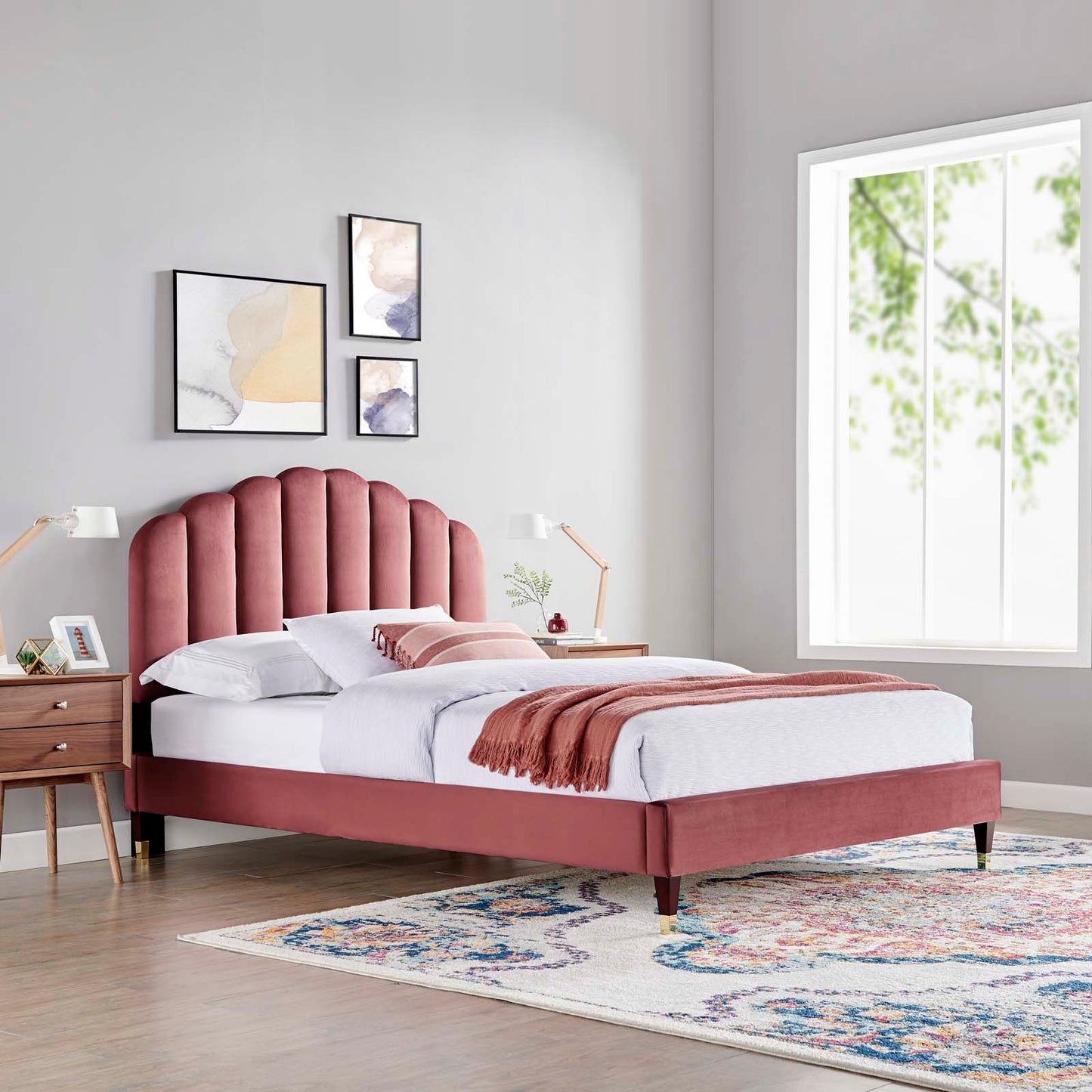 Daisy Performance Velvet Queen Platform Bed By Modway - MOD-6288-CHA | Beds |  Modishstore - 12