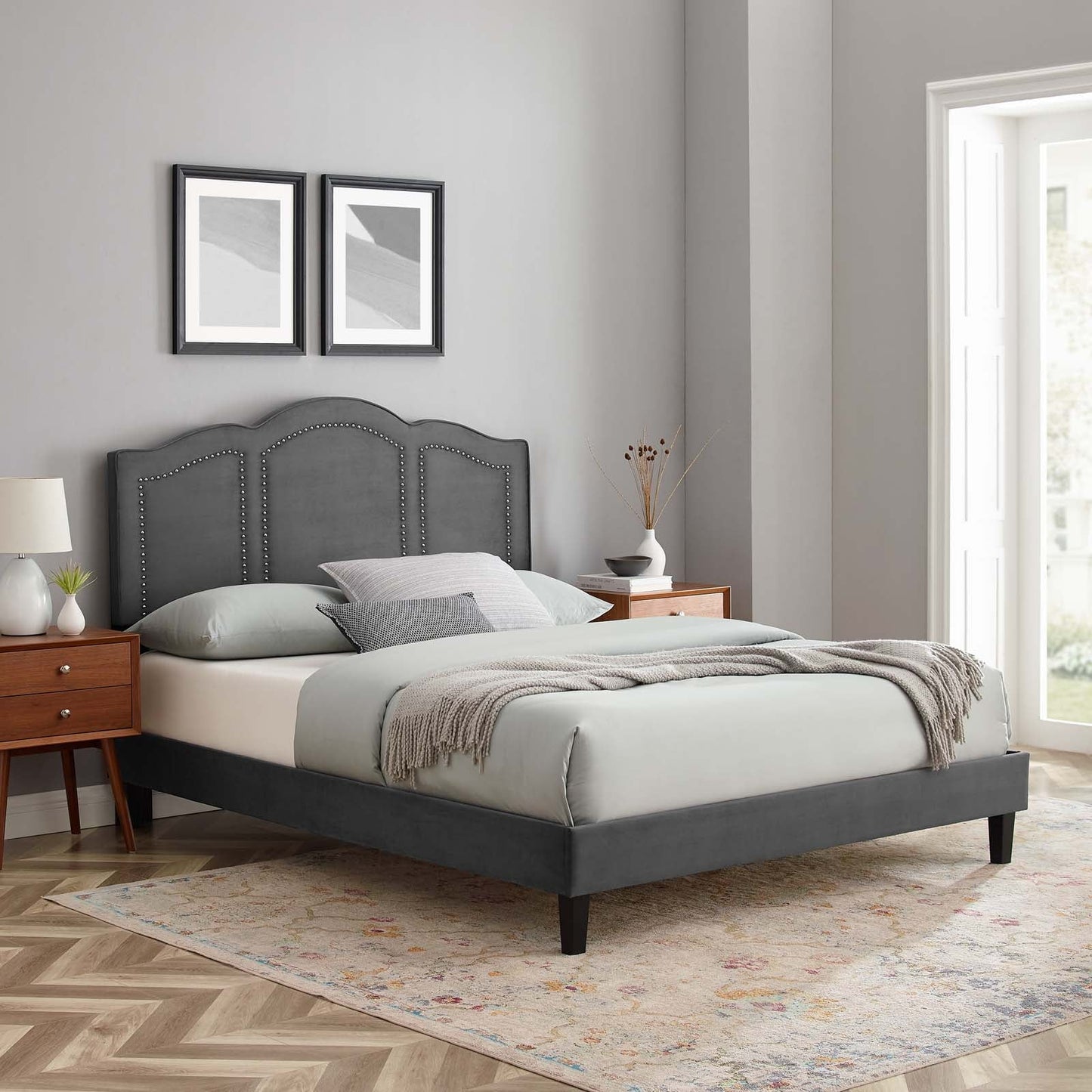 Emerson Performance Velvet Queen Platform Bed By Modway - MOD-6579 | Beds - 6