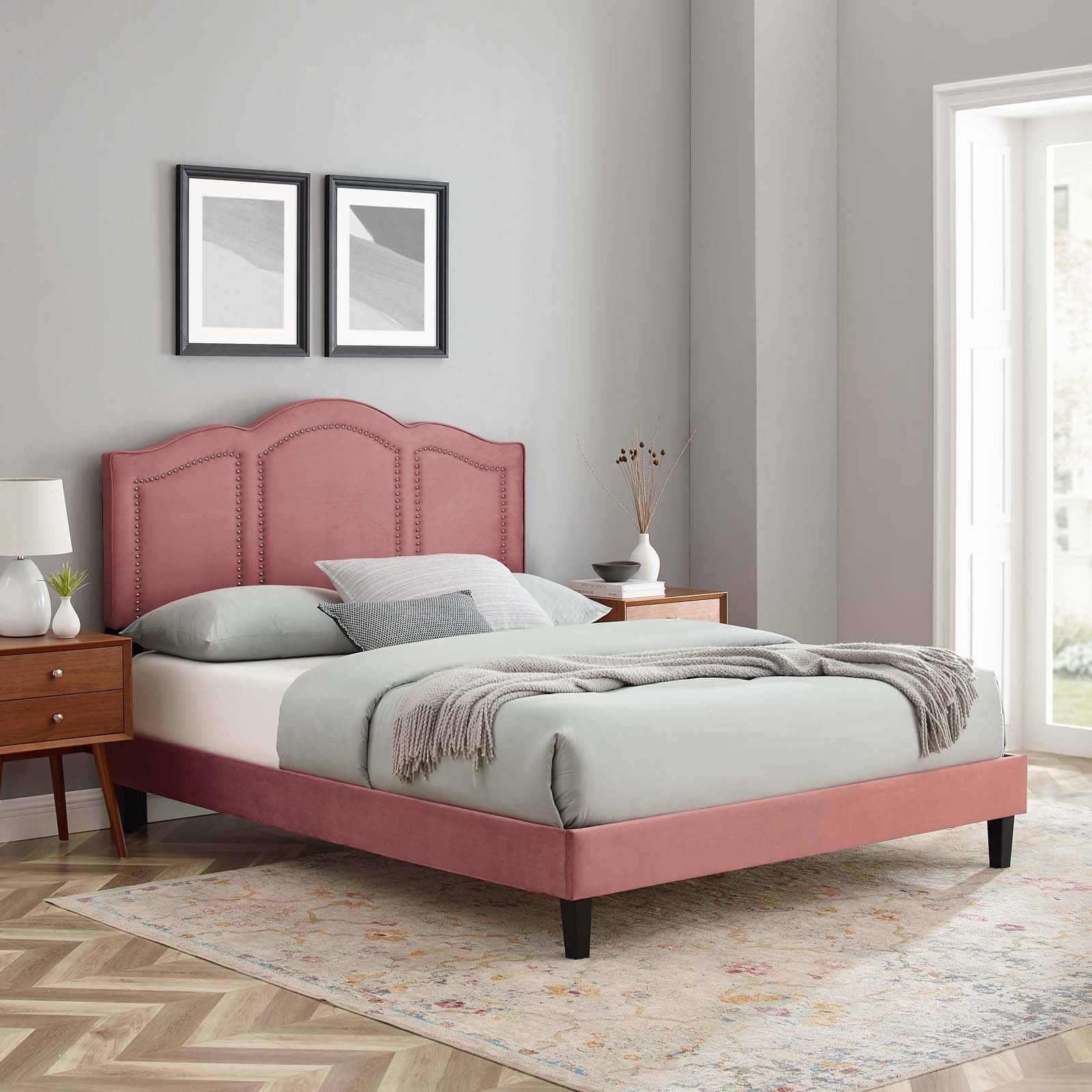 Emerson Performance Velvet Queen Platform Bed By Modway - MOD-6579 | Beds - 19