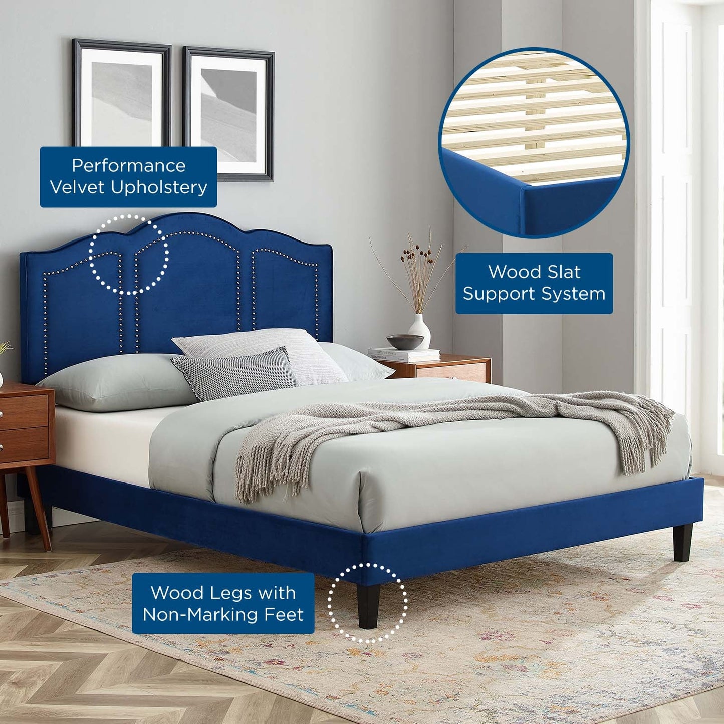 Emerson Performance Velvet Queen Platform Bed By Modway - MOD-6579 | Beds - 57