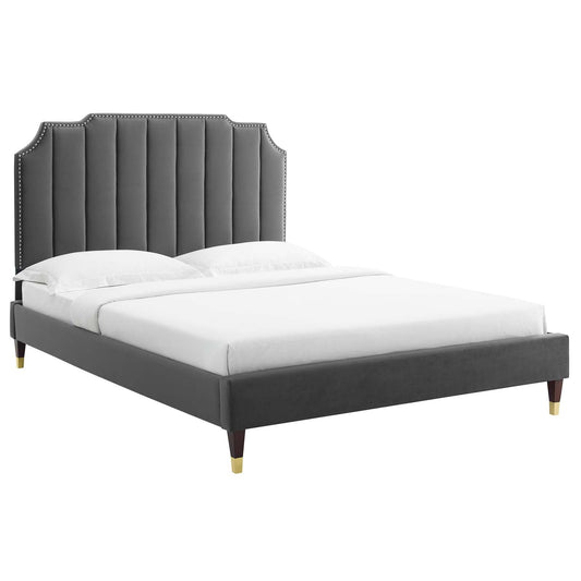 Colette Queen Performance Velvet Platform Bed By Modway - MOD-6584 | Beds