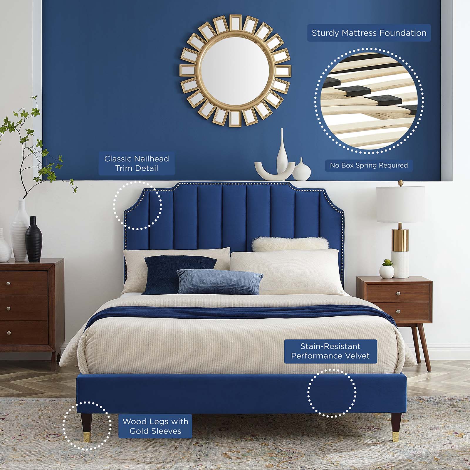 Colette Queen Performance Velvet Platform Bed By Modway - MOD-6584 | Beds - 73