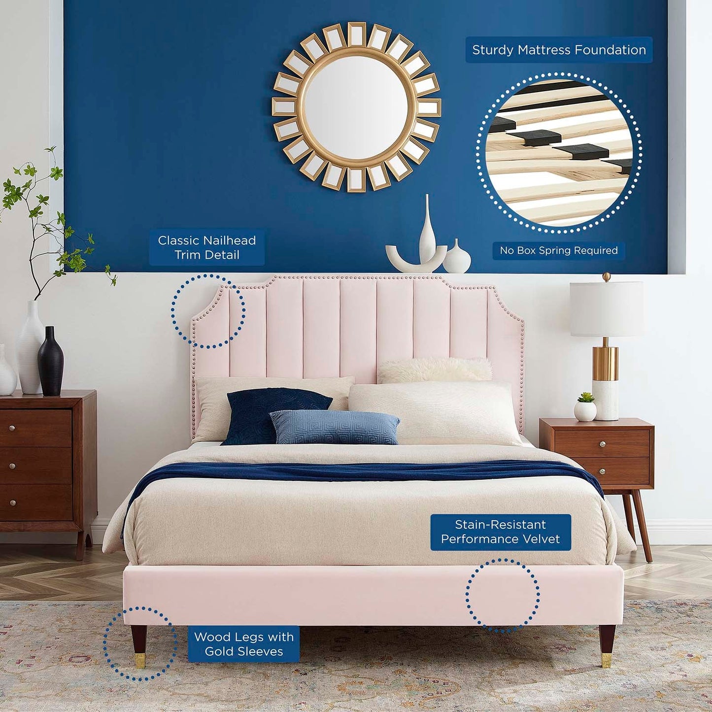 Colette Queen Performance Velvet Platform Bed By Modway - MOD-6584 | Beds - 89