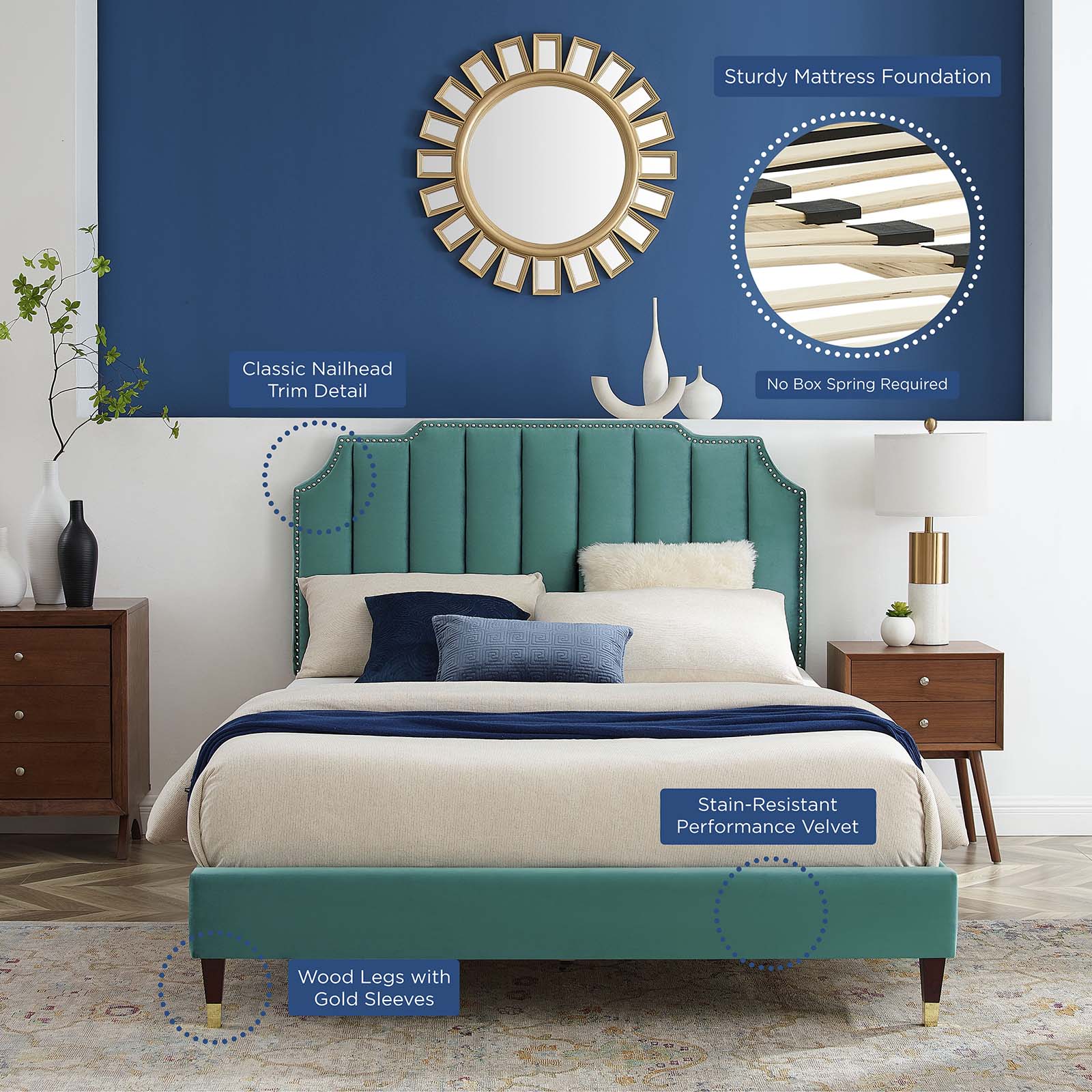 Colette Queen Performance Velvet Platform Bed By Modway - MOD-6584 | Beds - 105