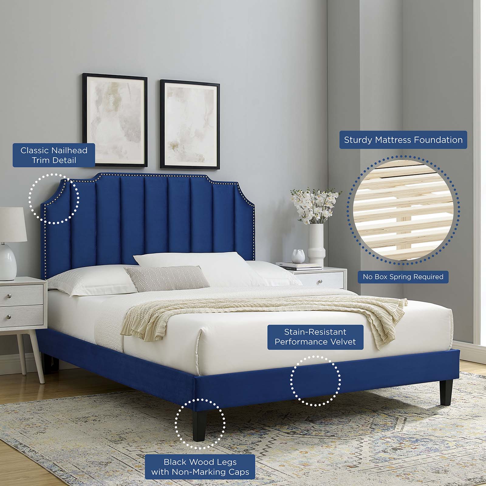 Colette Queen Performance Velvet Platform Bed By Modway - MOD-6585 | Beds - 73