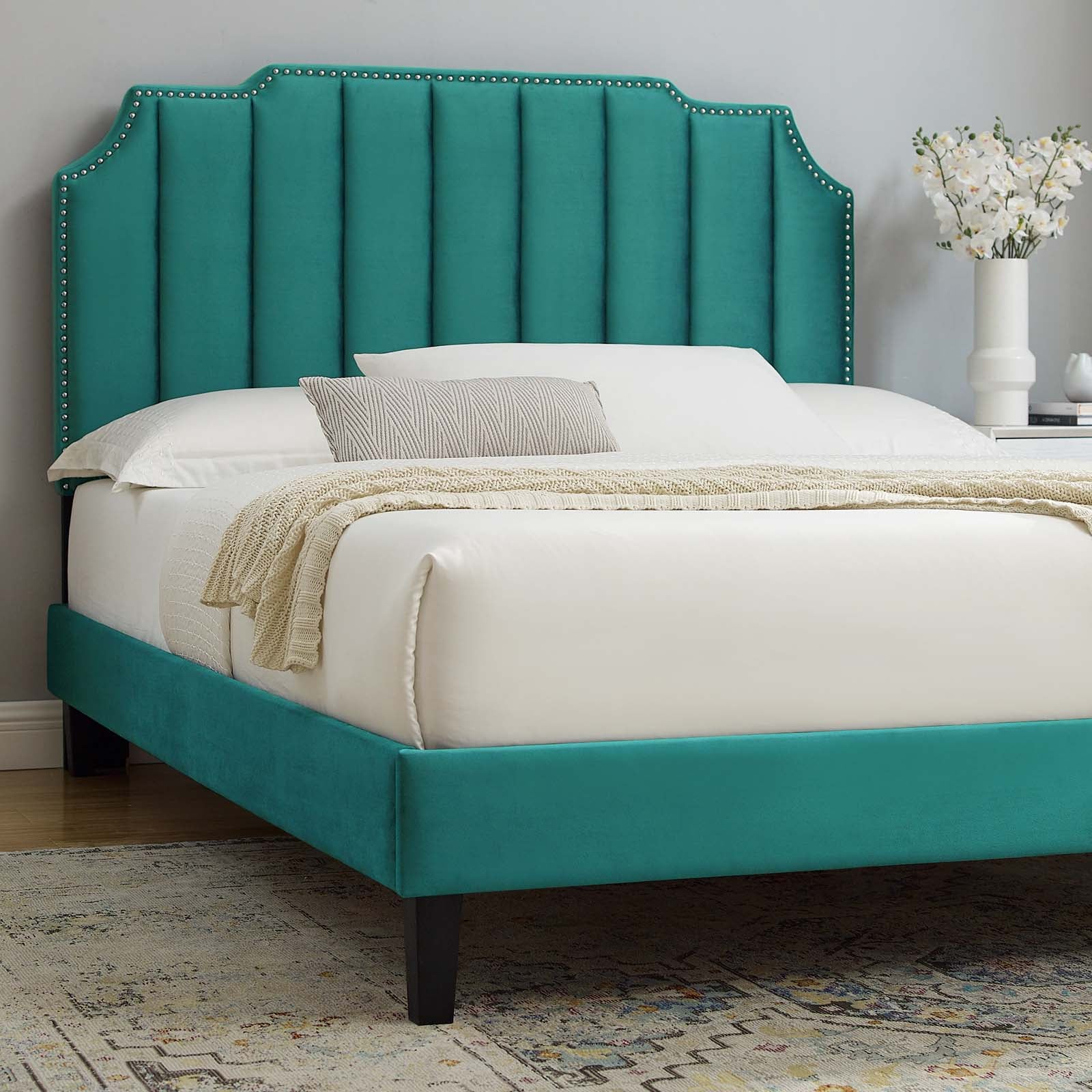 Colette Queen Performance Velvet Platform Bed By Modway - MOD-6585 | Beds - 104