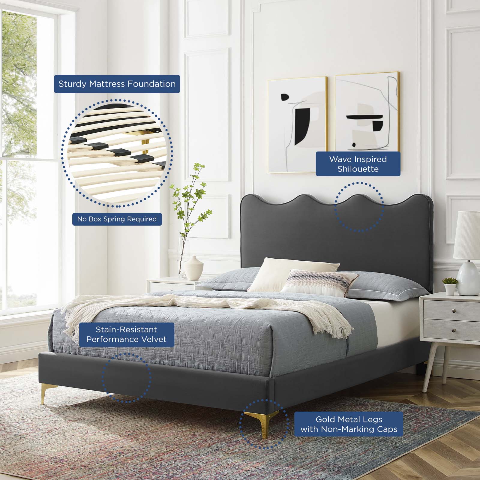 Current Performance Velvet Queen Platform Bed By Modway - MOD-6733-CHA | Beds |  Modishstore - 4