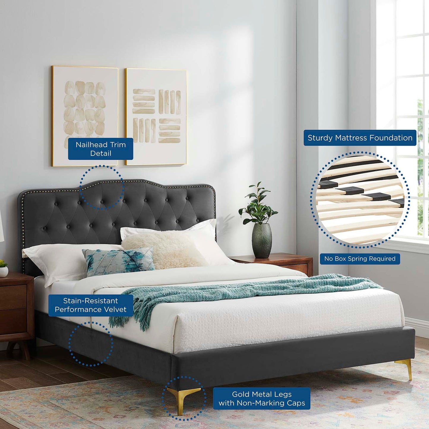 Amber Tufted Performance Velvet Twin Platform Bed By Modway - MOD-6778 | Beds - 7