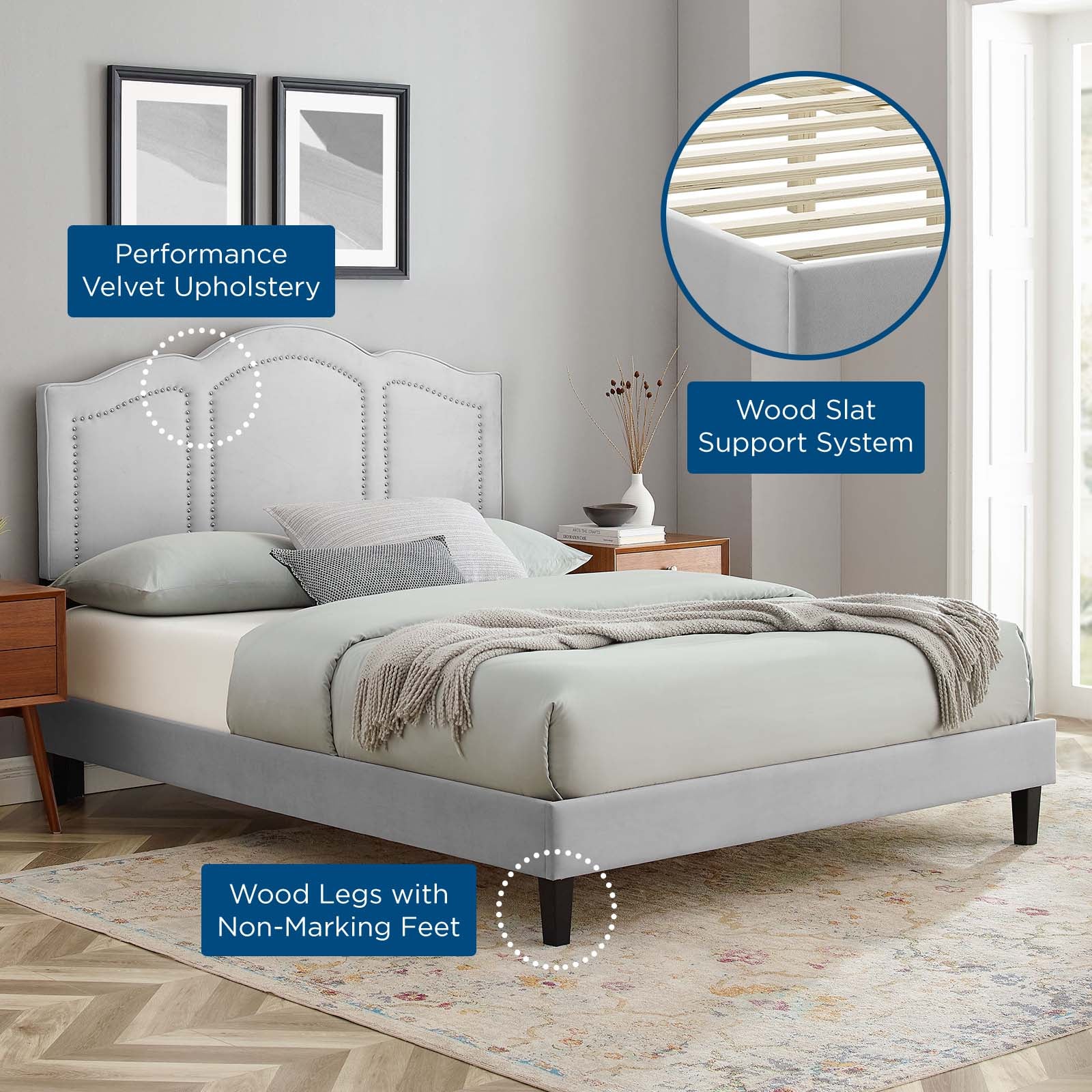 Emerson Performance Velvet Twin Platform Bed By Modway - MOD-6849 | Beds - 31