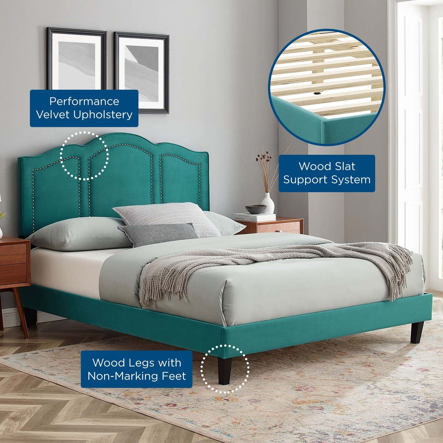 Emerson Performance Velvet Twin Platform Bed By Modway - MOD-6849 | Beds - 82