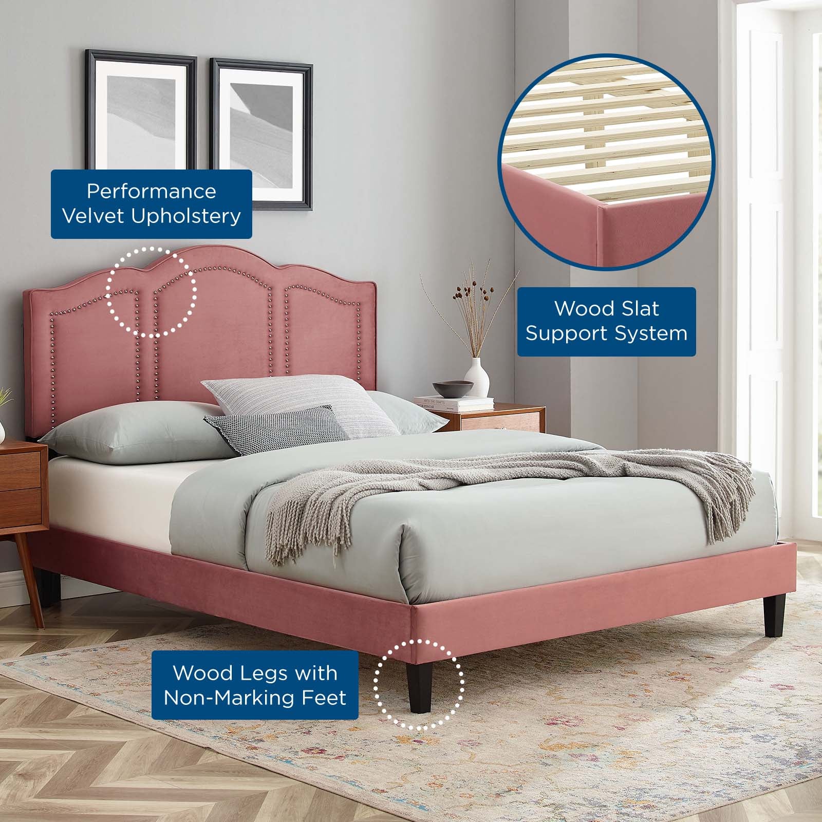 Emerson Performance Velvet Full Platform Bed By Modway - MOD-6855 | Beds - 18