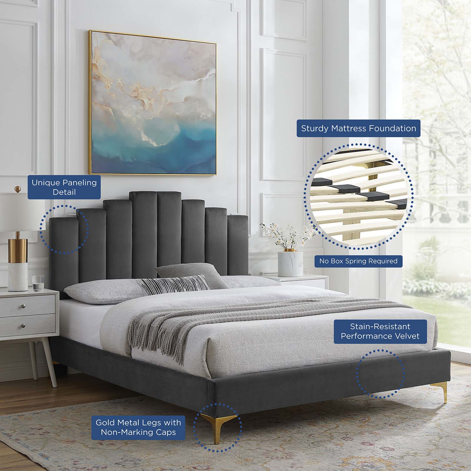 Elise Full Performance Velvet Platform Bed By Modway | Beds | 6