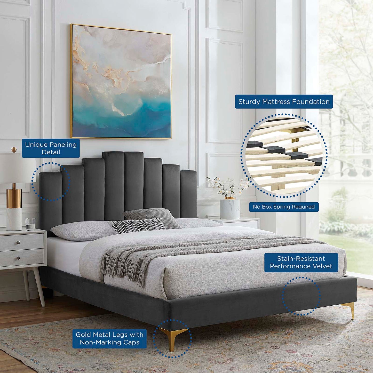 Elise Full Performance Velvet Platform Bed By Modway | Beds | 