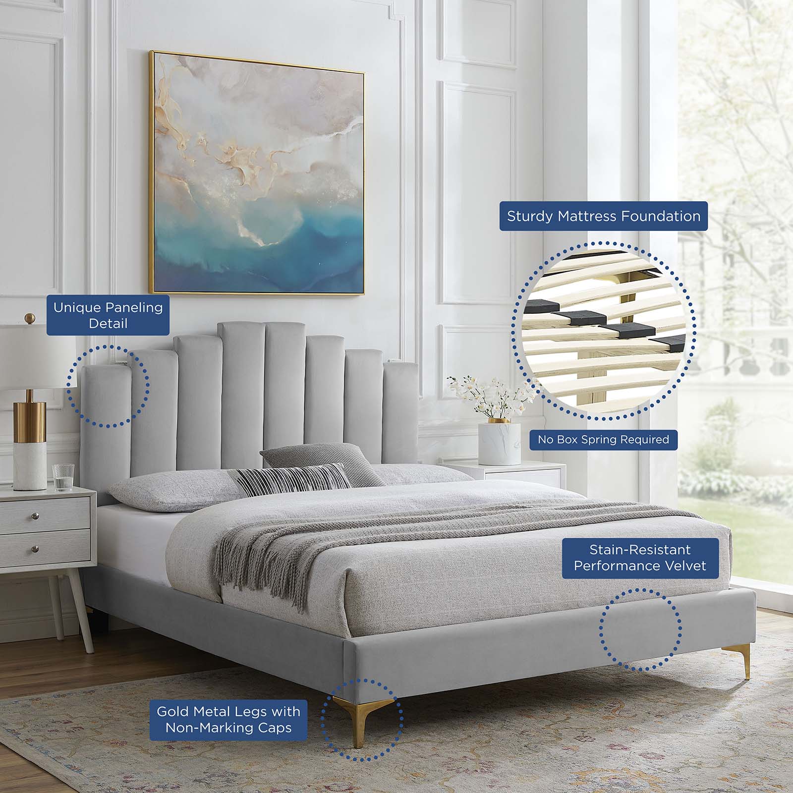 Elise Full Performance Velvet Platform Bed By Modway | Beds | 