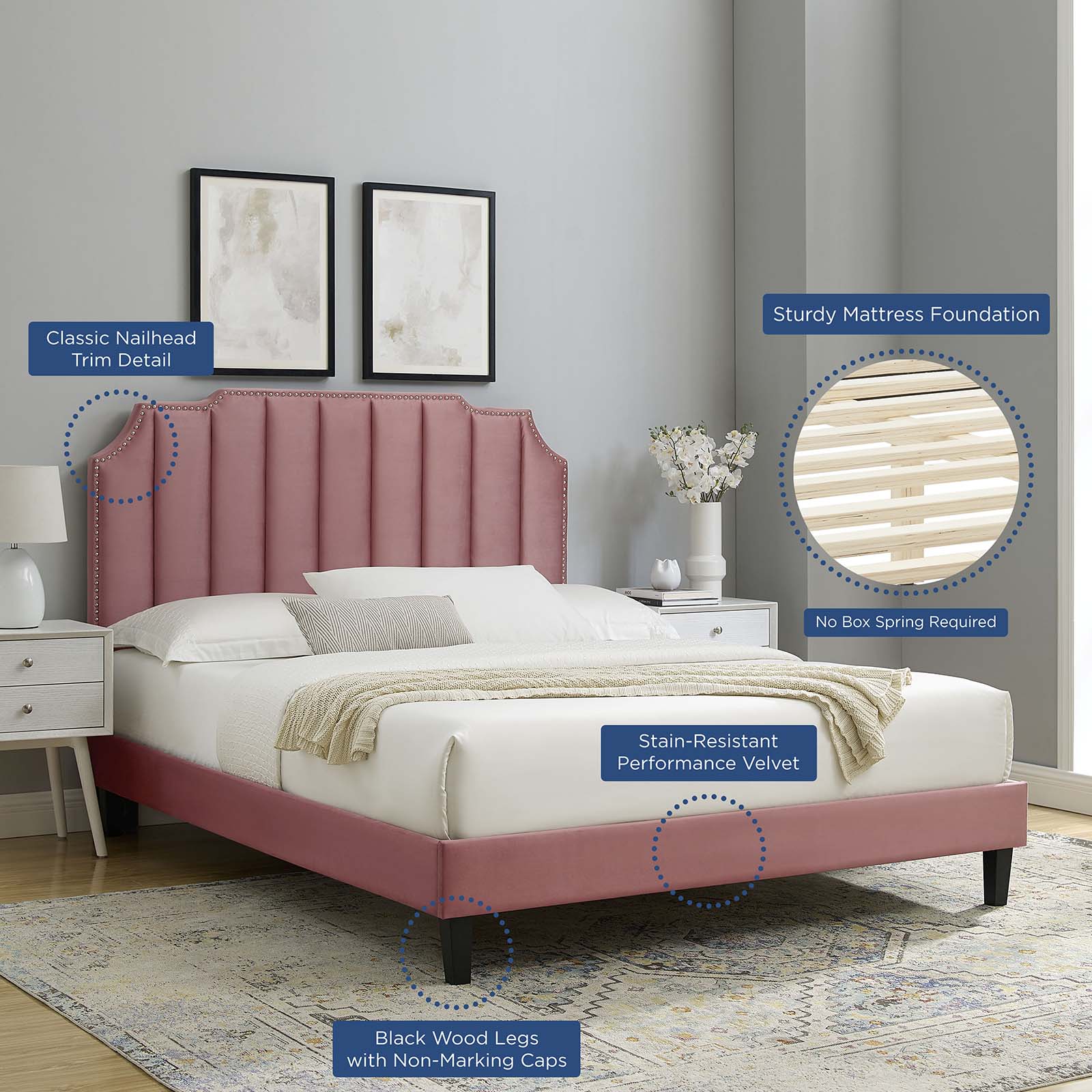 Colette Twin Performance Velvet Platform Bed By Modway - MOD-6884 | Beds - 25